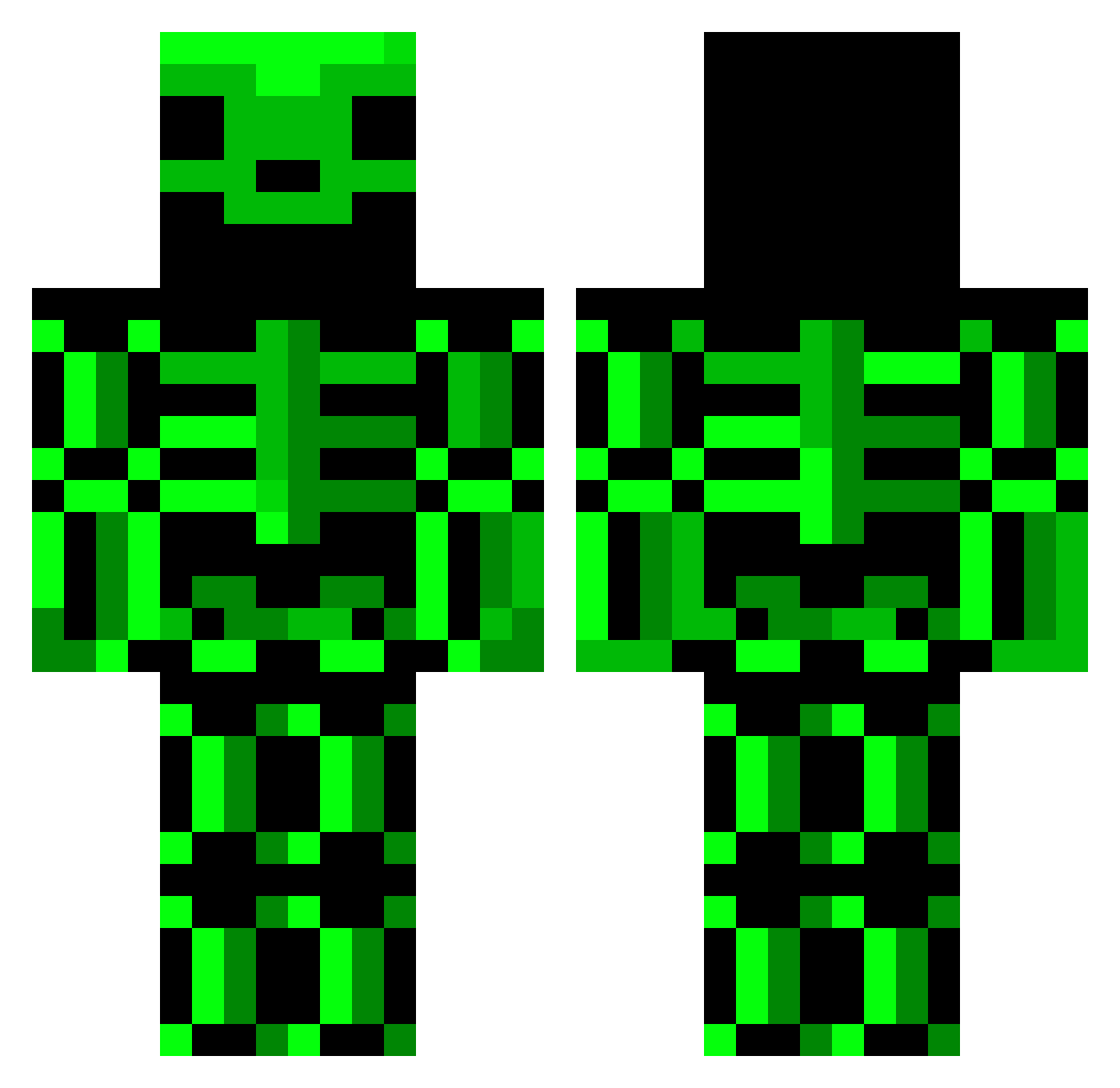 Slimebone Minecraft skin, front and back view