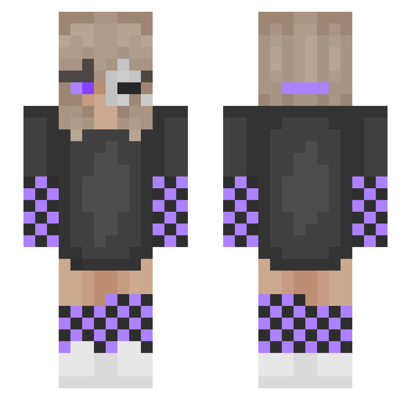 AilTron Minecraft skin, front and back view