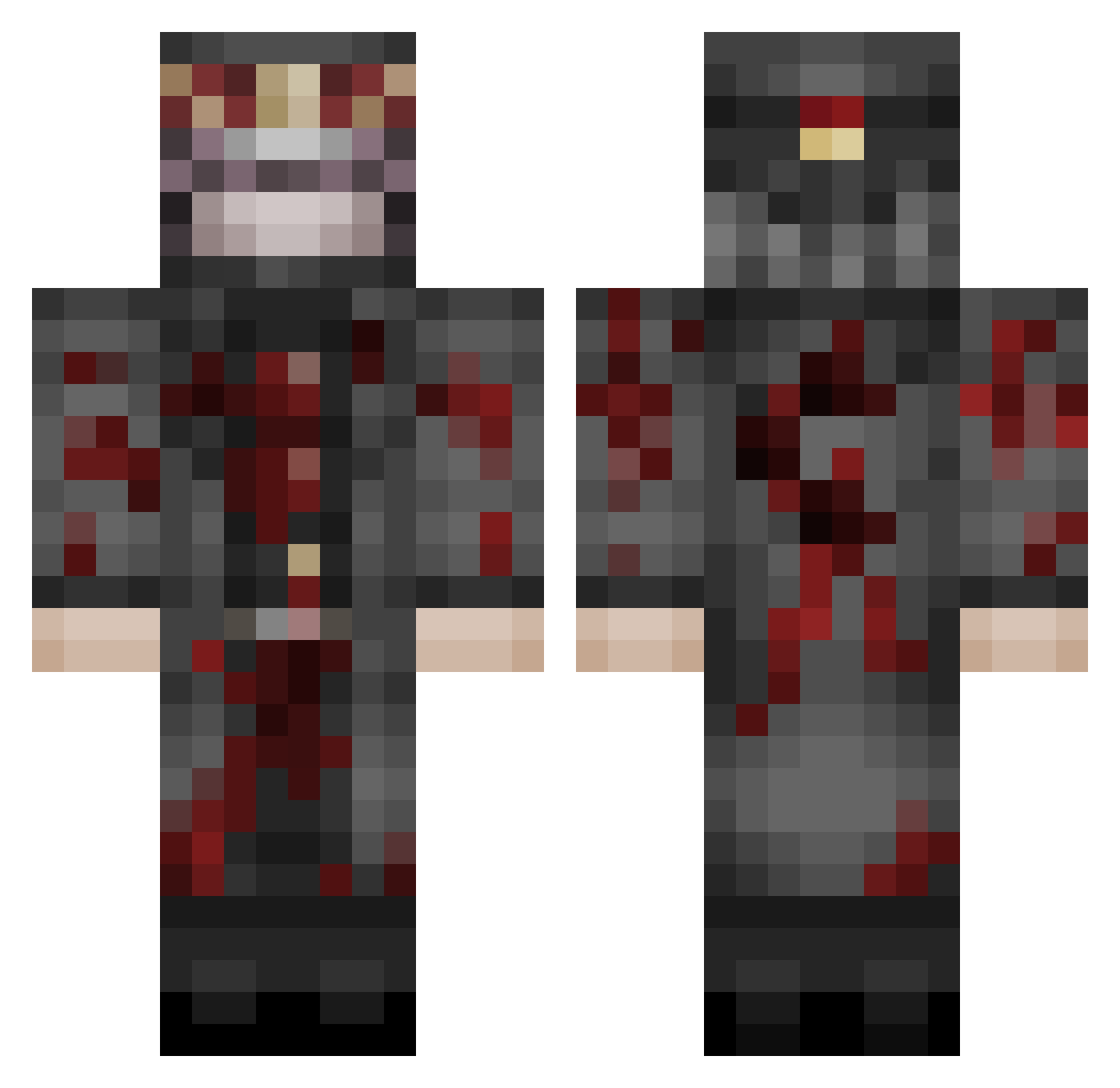 Prestobot Minecraft skin, front and back view