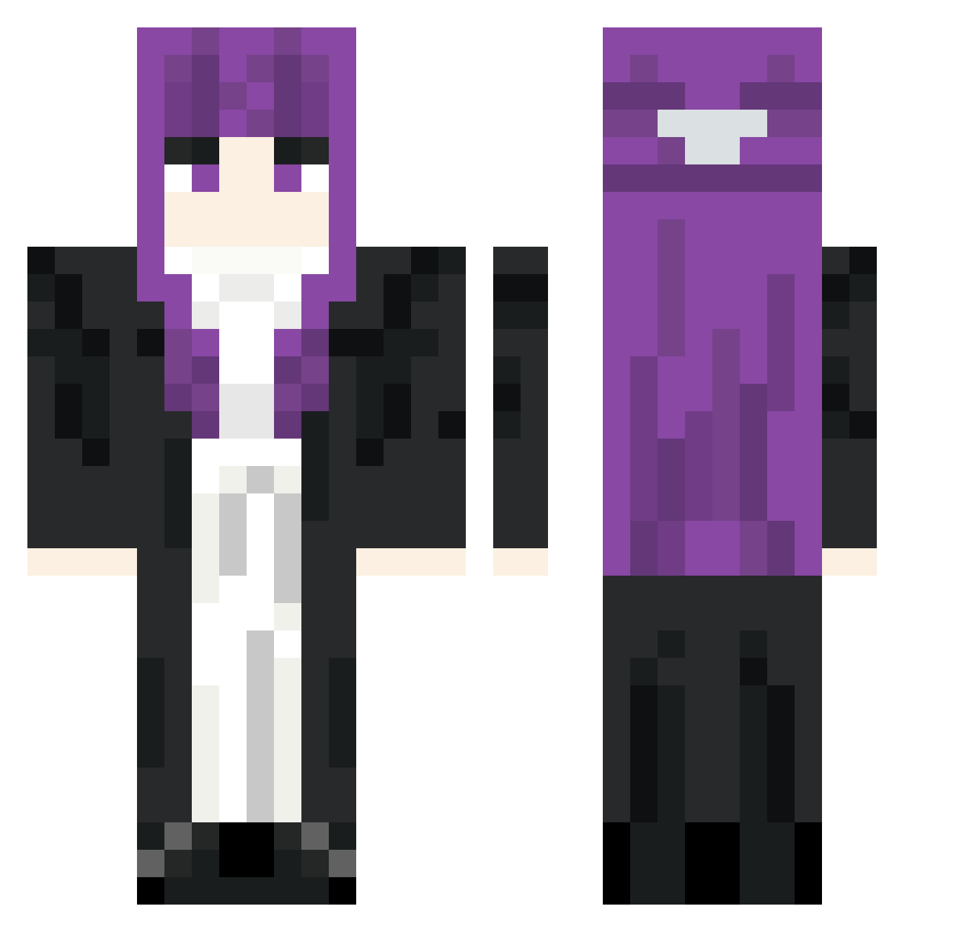 Clukay Minecraft skin, front and back view