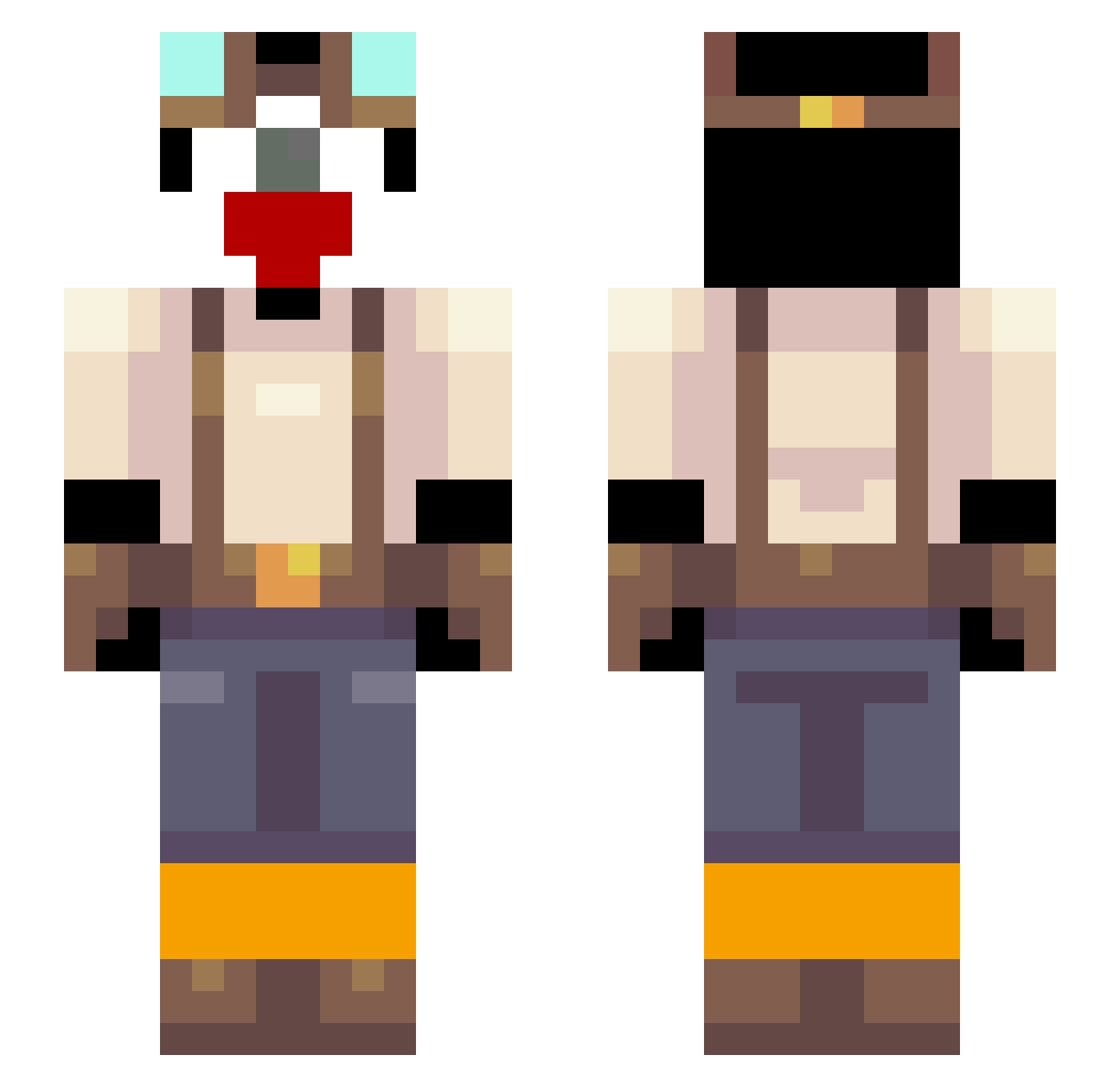 Puffinxyz Minecraft skin, front and back view