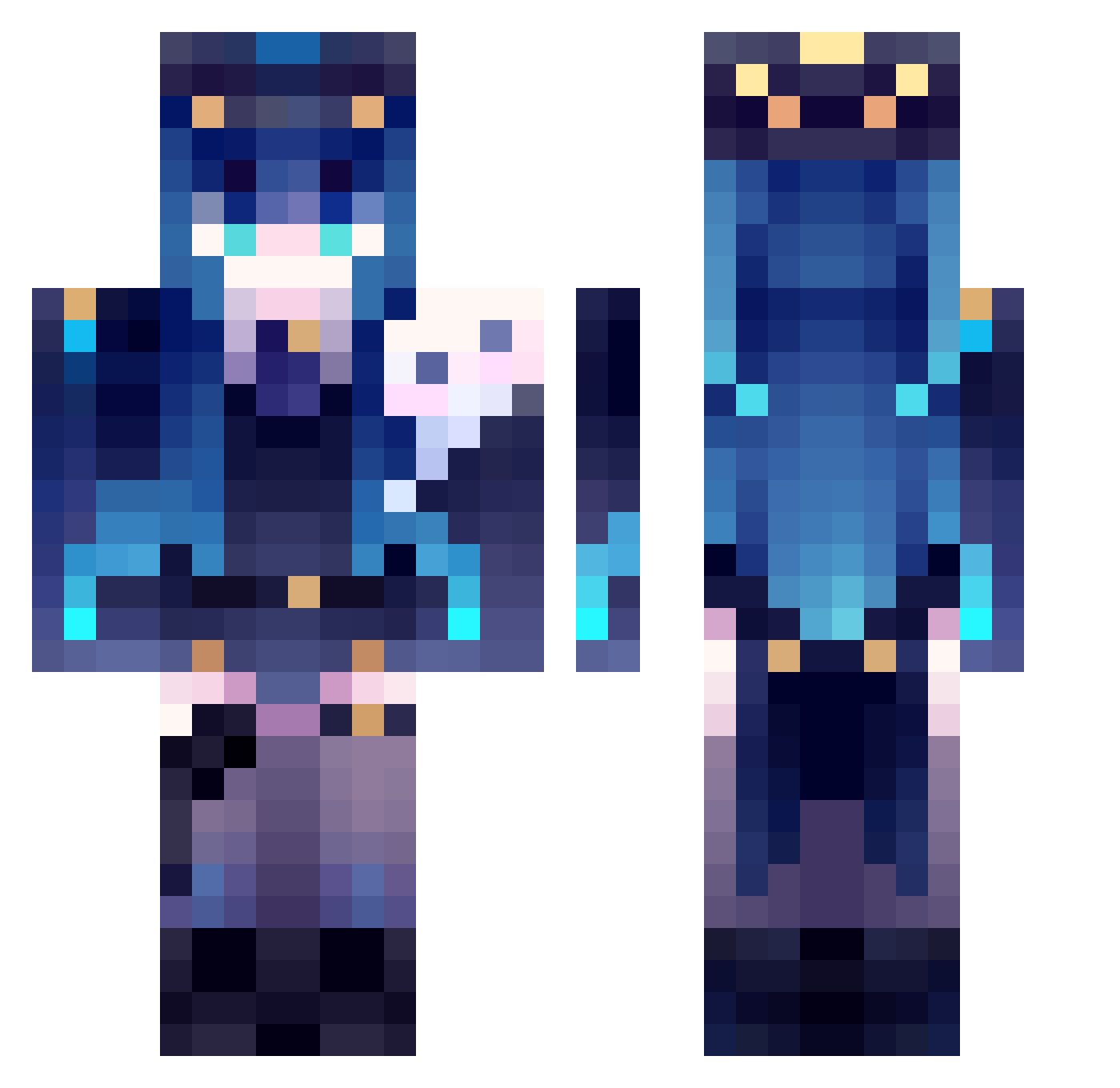 Sentinal64 Minecraft skin, front and back view