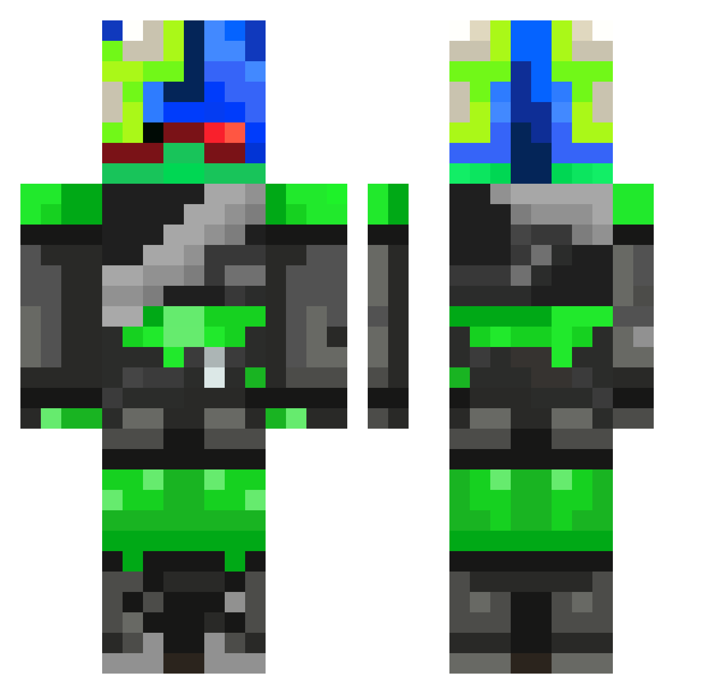Xisop3 Minecraft skin, front and back view