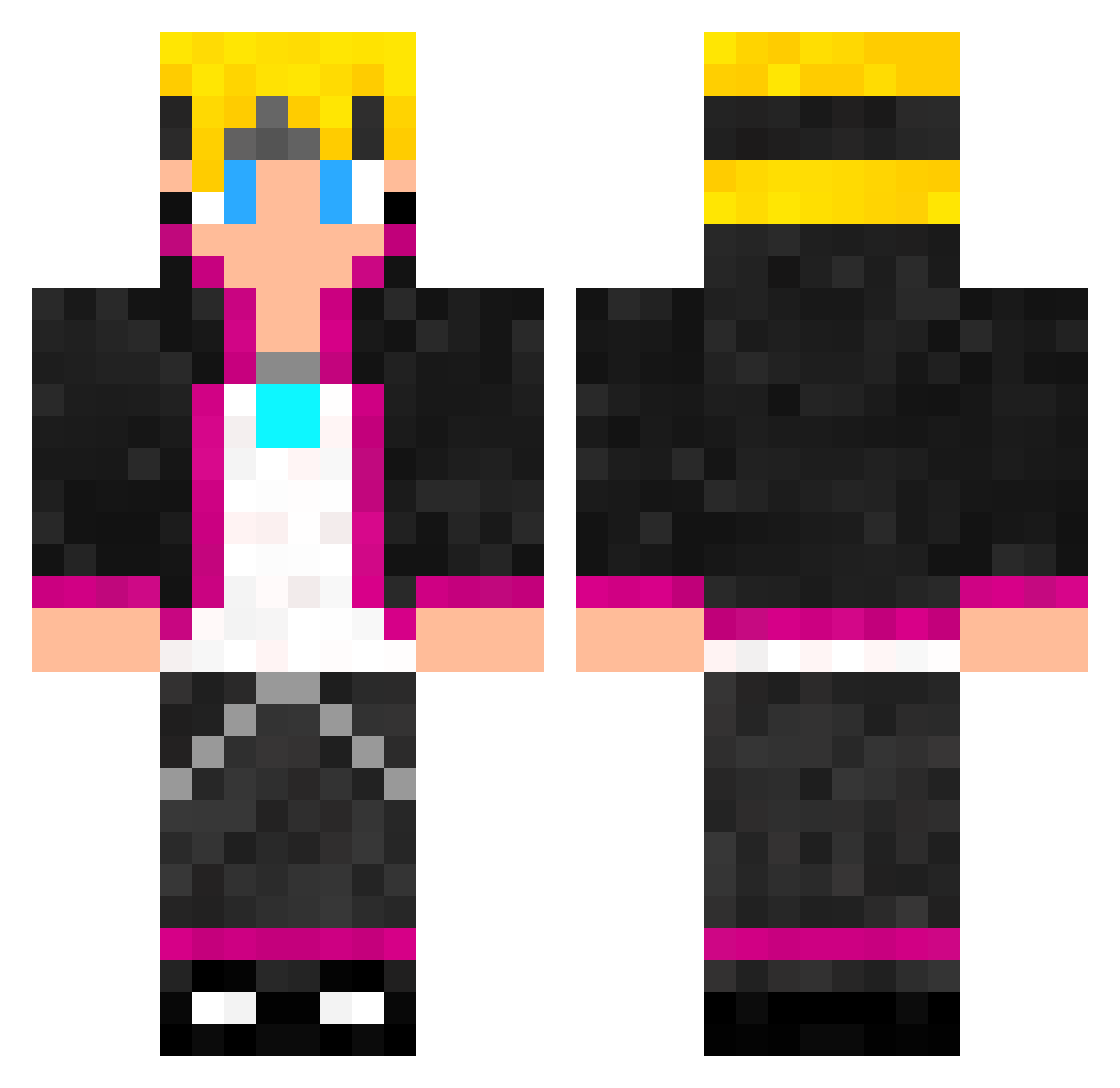 PutePetrole Minecraft skin, front and back view