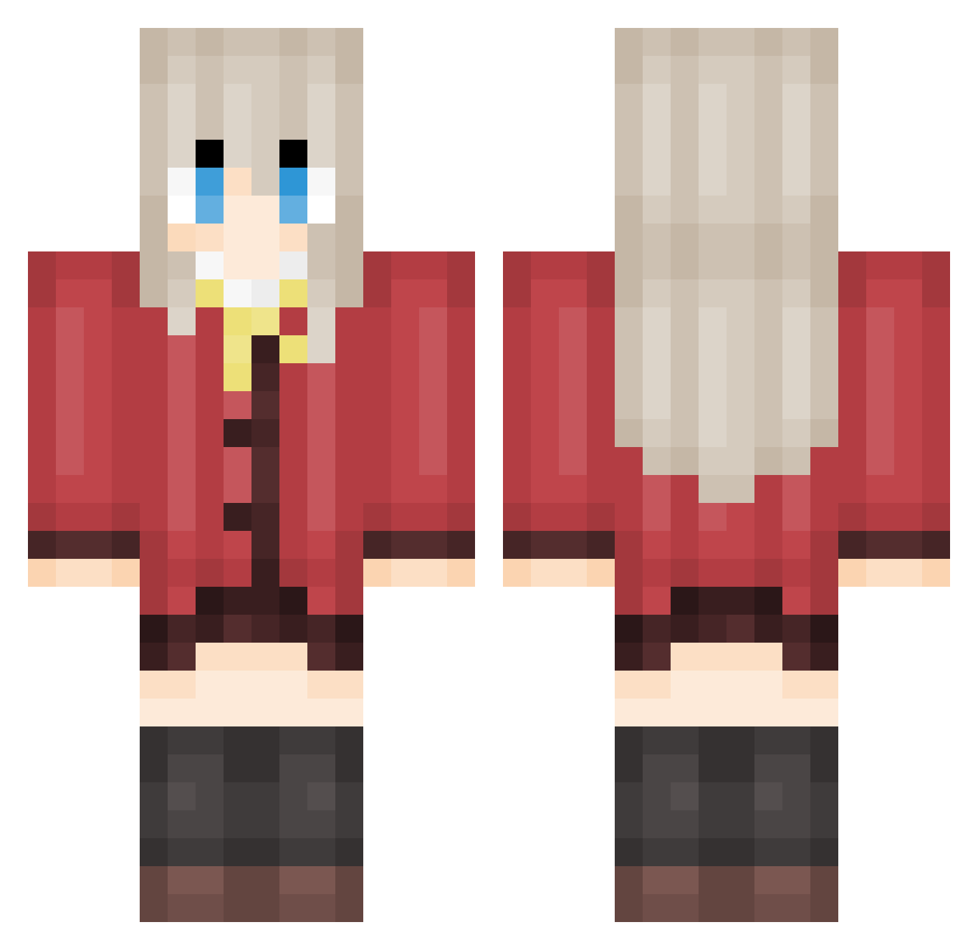 Arisama Minecraft skin, front and back view