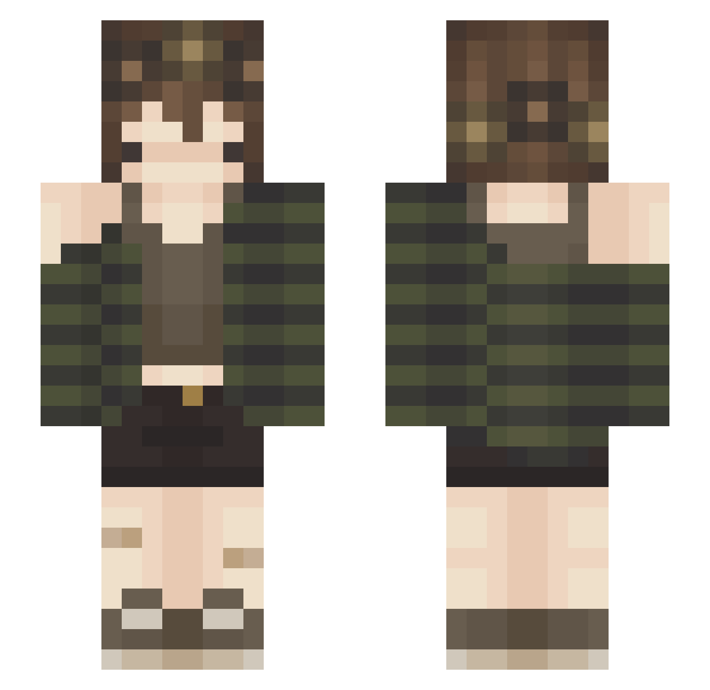 raenbxw Minecraft skin, front and back view