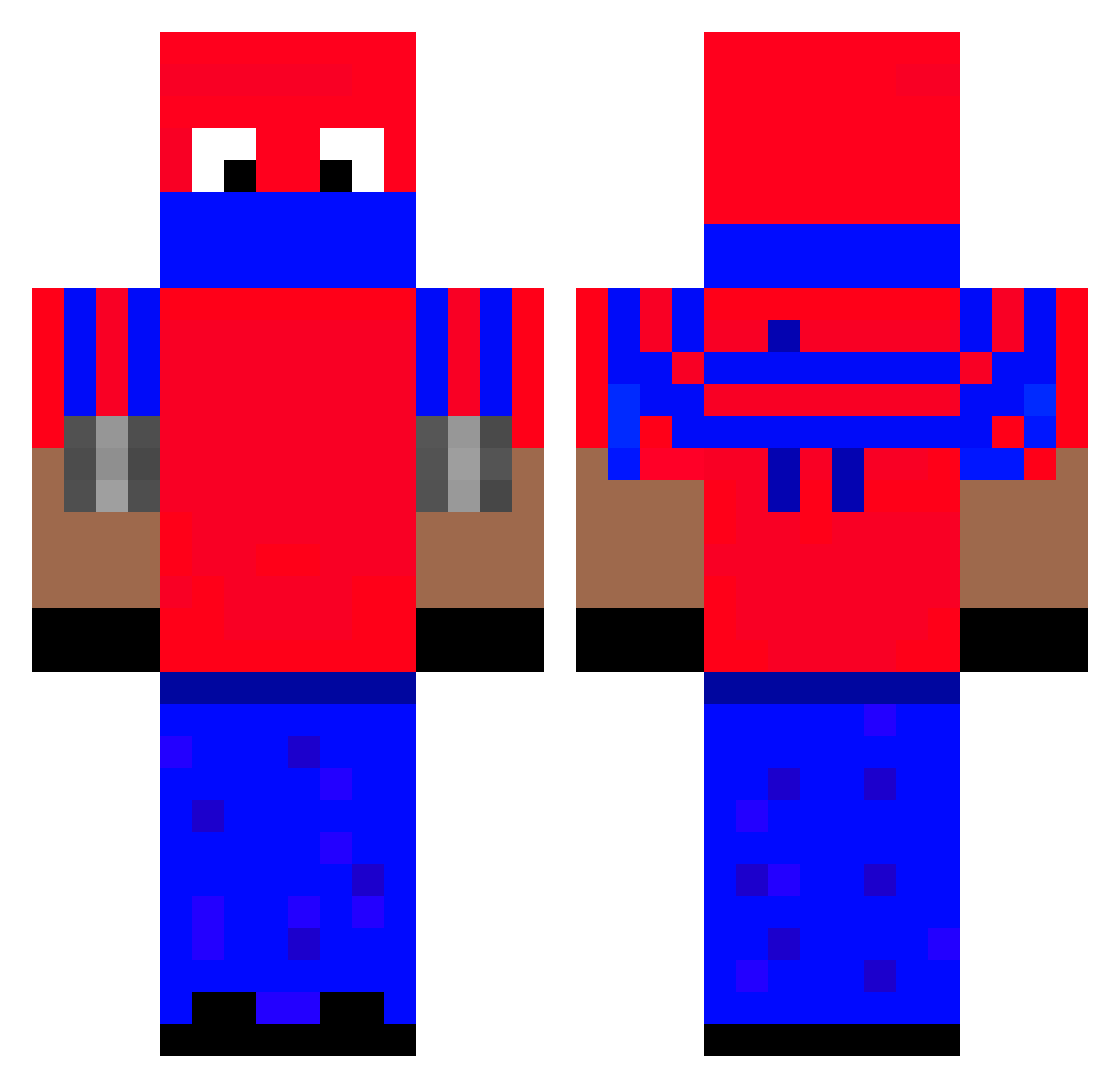 Zeniths Minecraft skin, front and back view