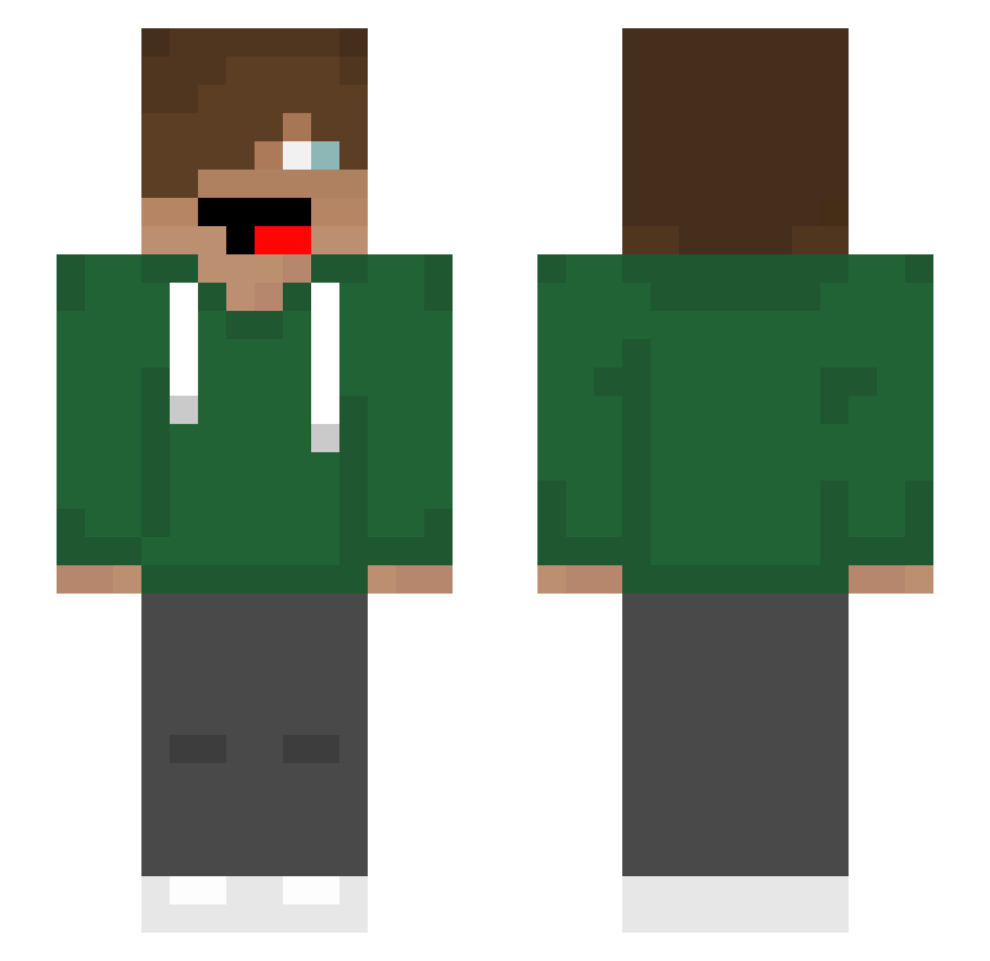 Zombinho Minecraft skin, front and back view