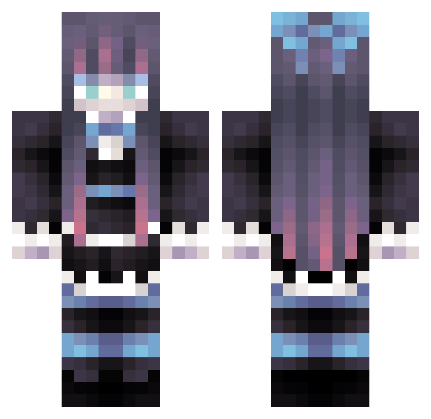 Vivy0 Minecraft skin, front and back view