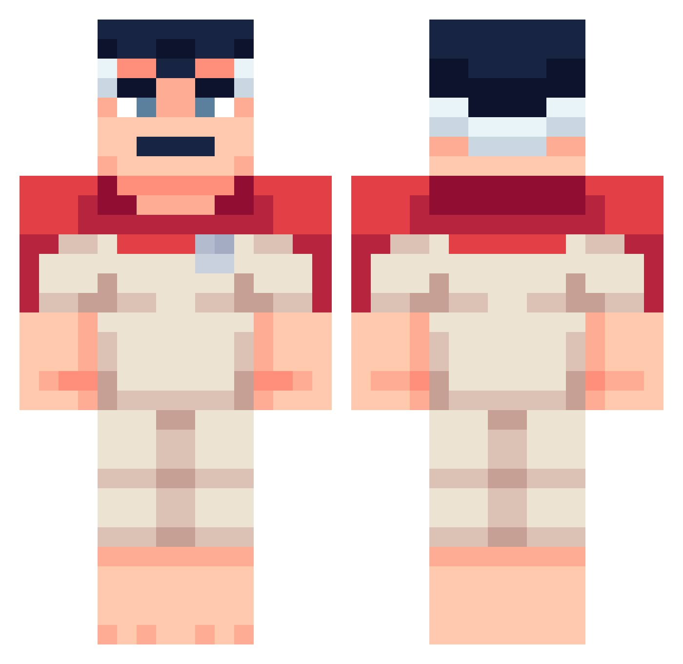 Zebster Minecraft skin, front and back view