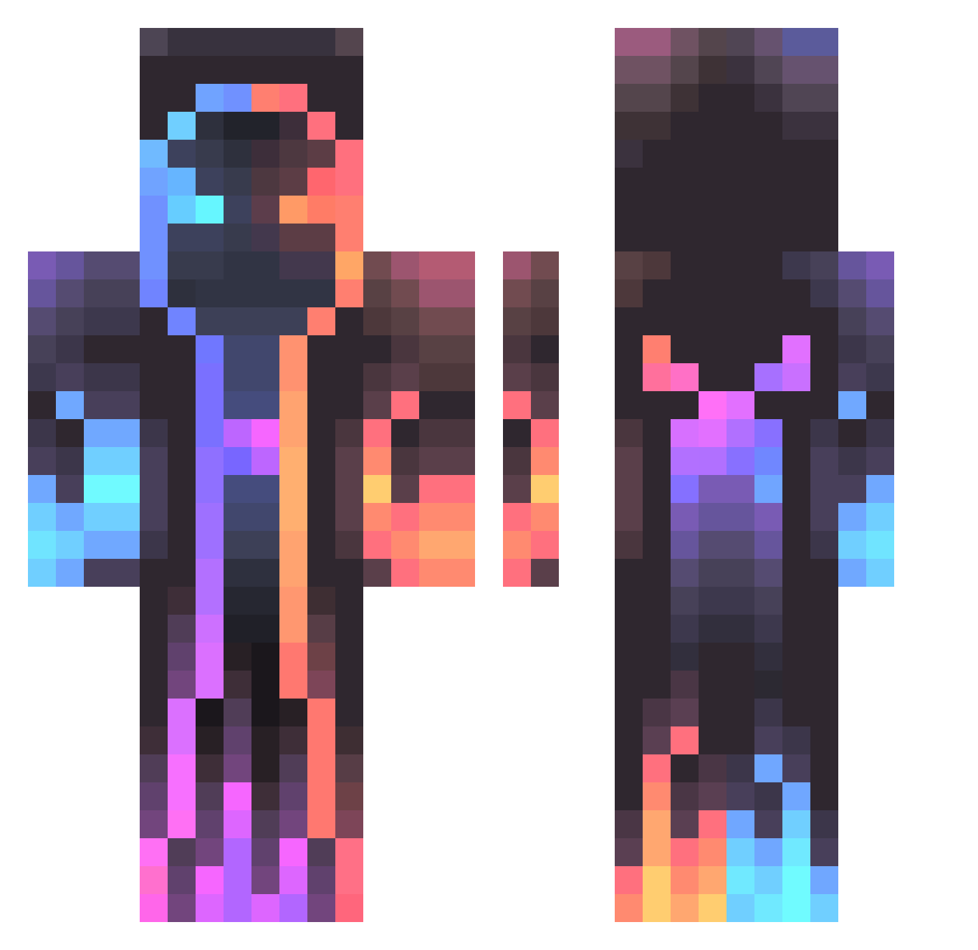 Riskeetos Minecraft skin, front and back view