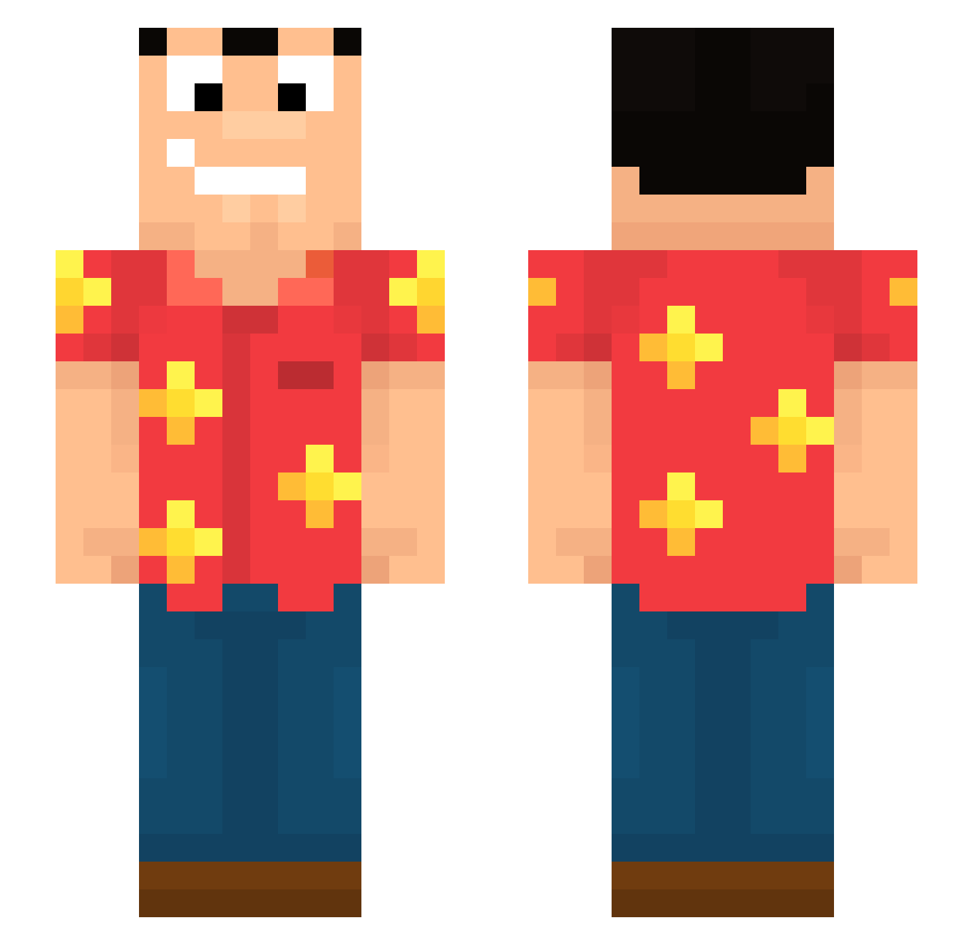 Rewakes Minecraft skin, front and back view