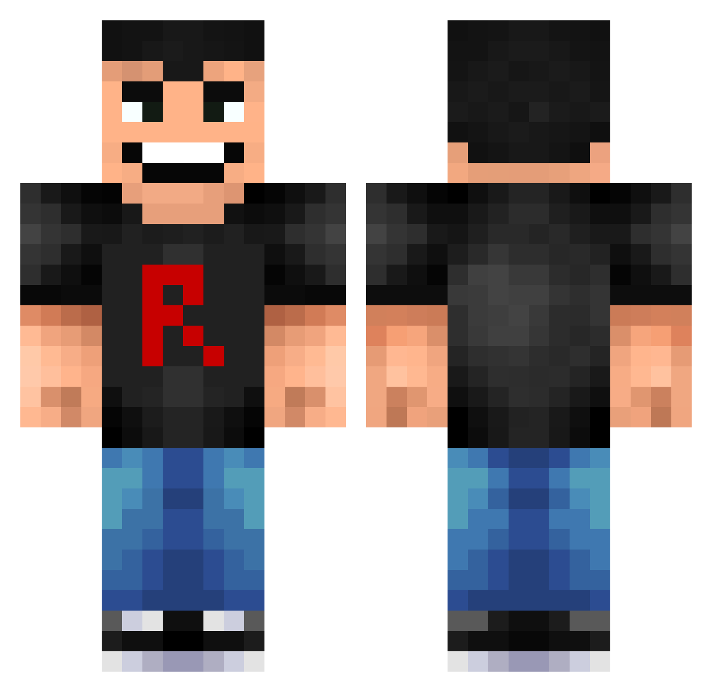 Radbol Minecraft skin, front and back view