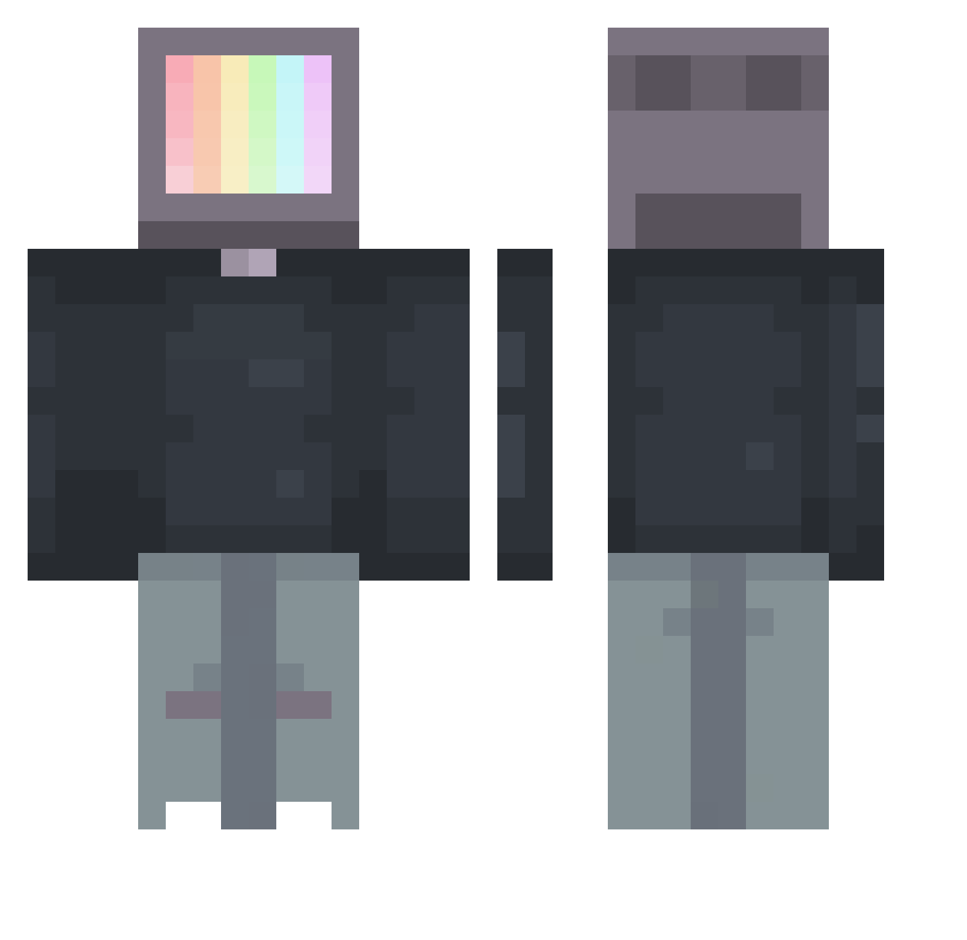 MyButtAches Minecraft skin, front and back view