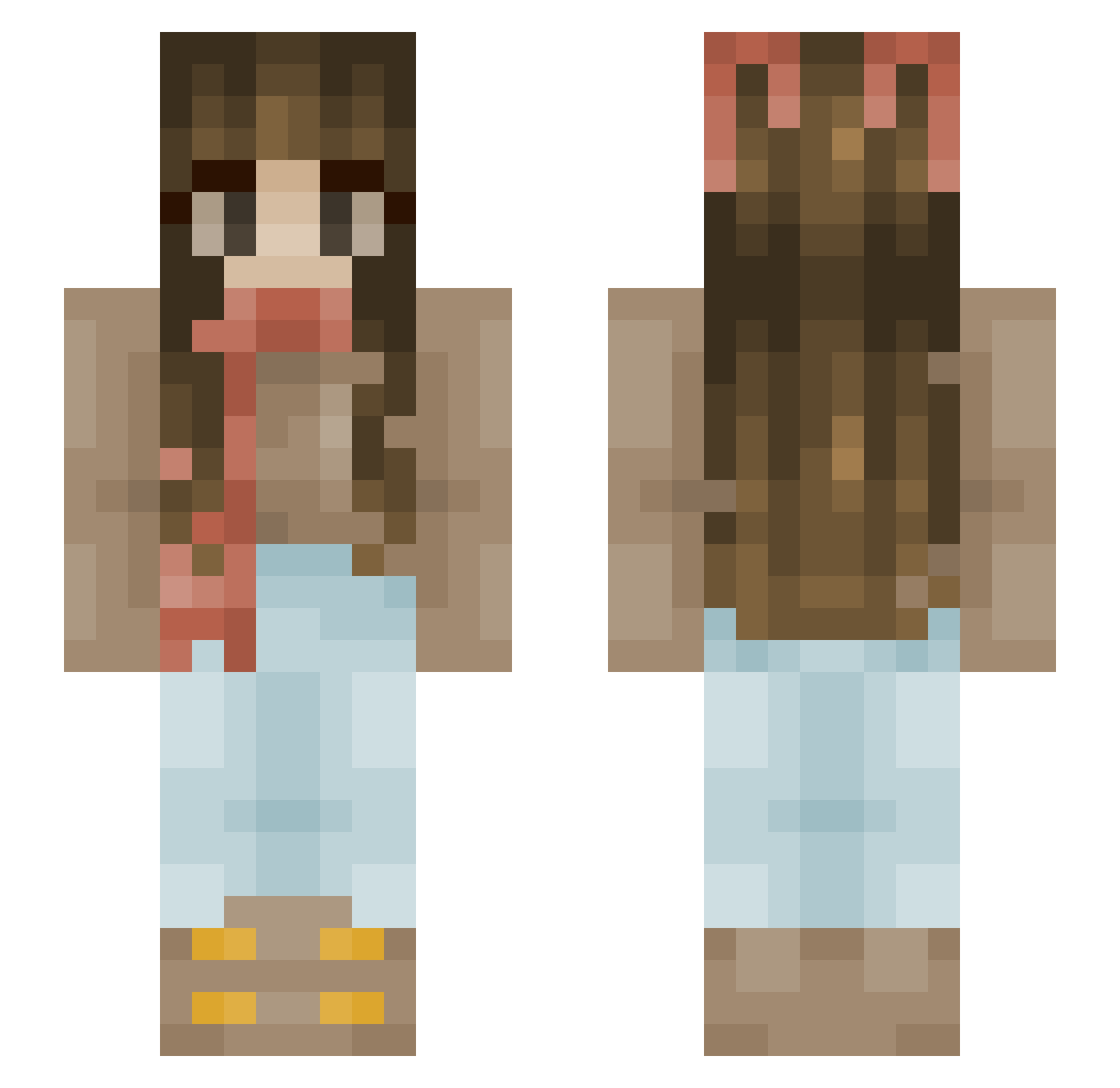 Pxelated Minecraft skin, front and back view