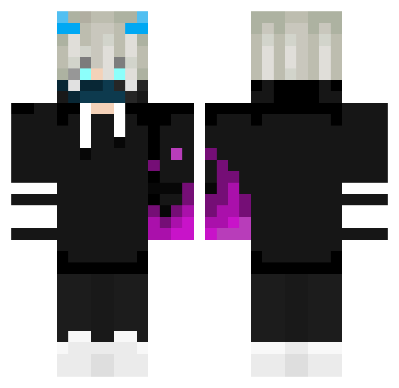 Theplex Minecraft skin, front and back view