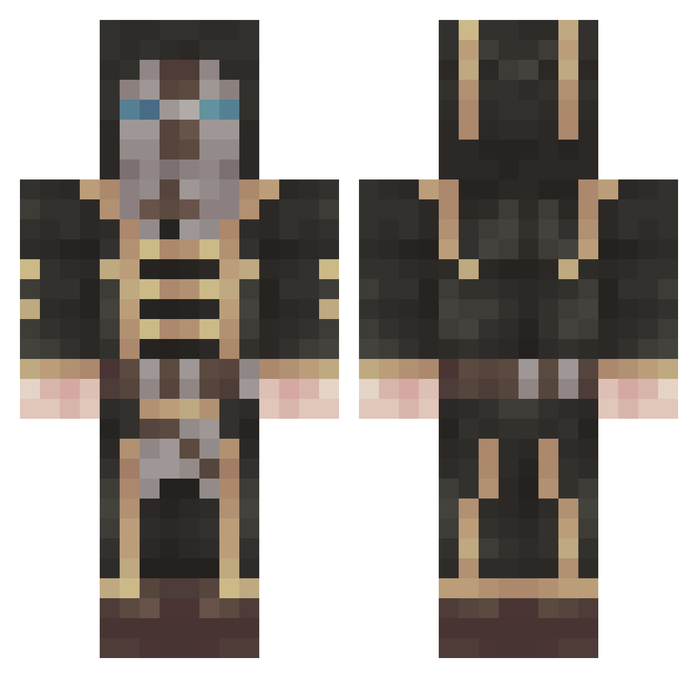 Disshonored Minecraft skin, front and back view