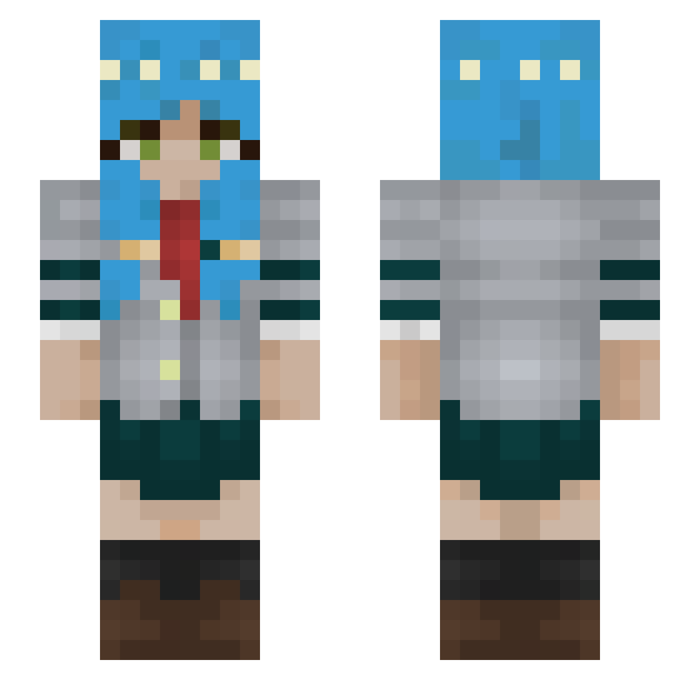 Fiominer Minecraft skin, front and back view