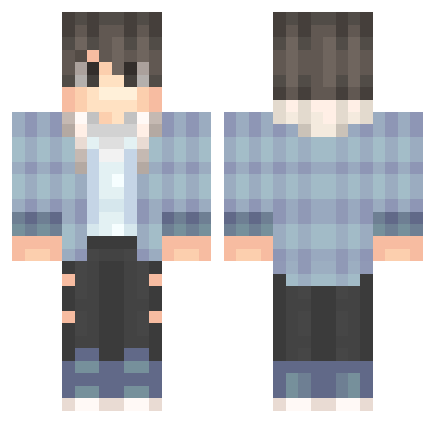 JustJurcy Minecraft skin, front and back view