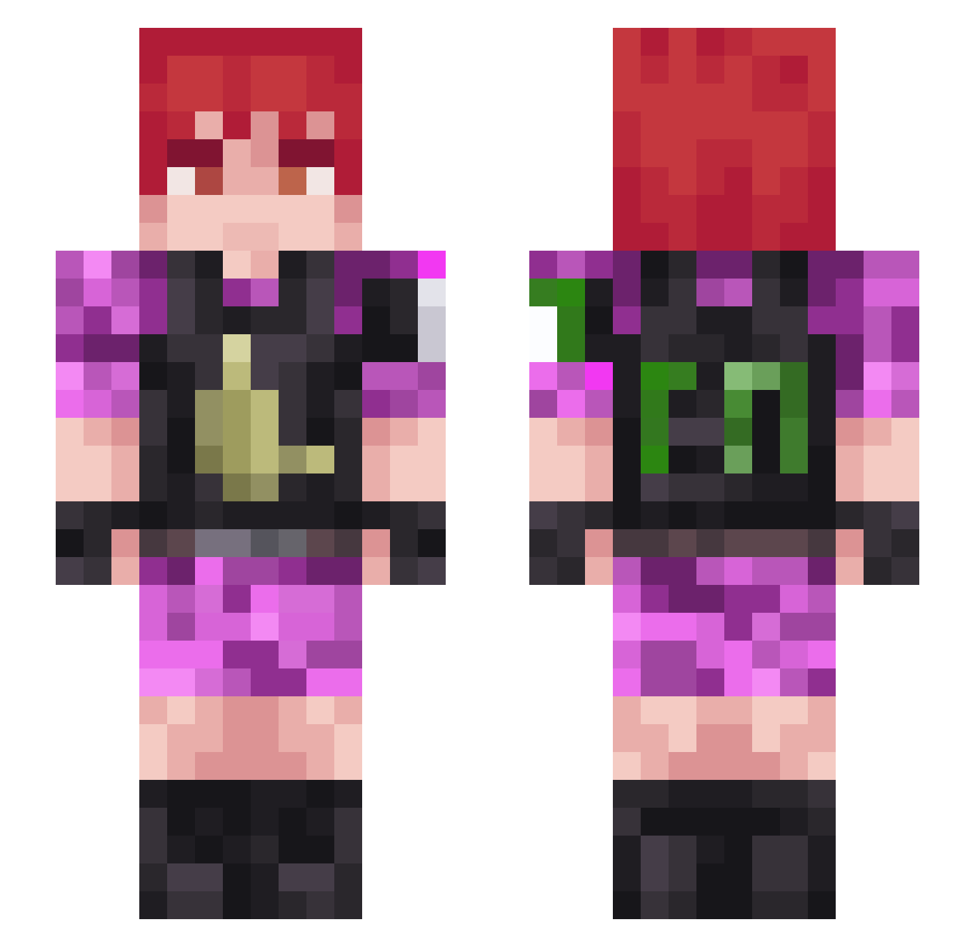 NeonApelMacan Minecraft skin, front and back view