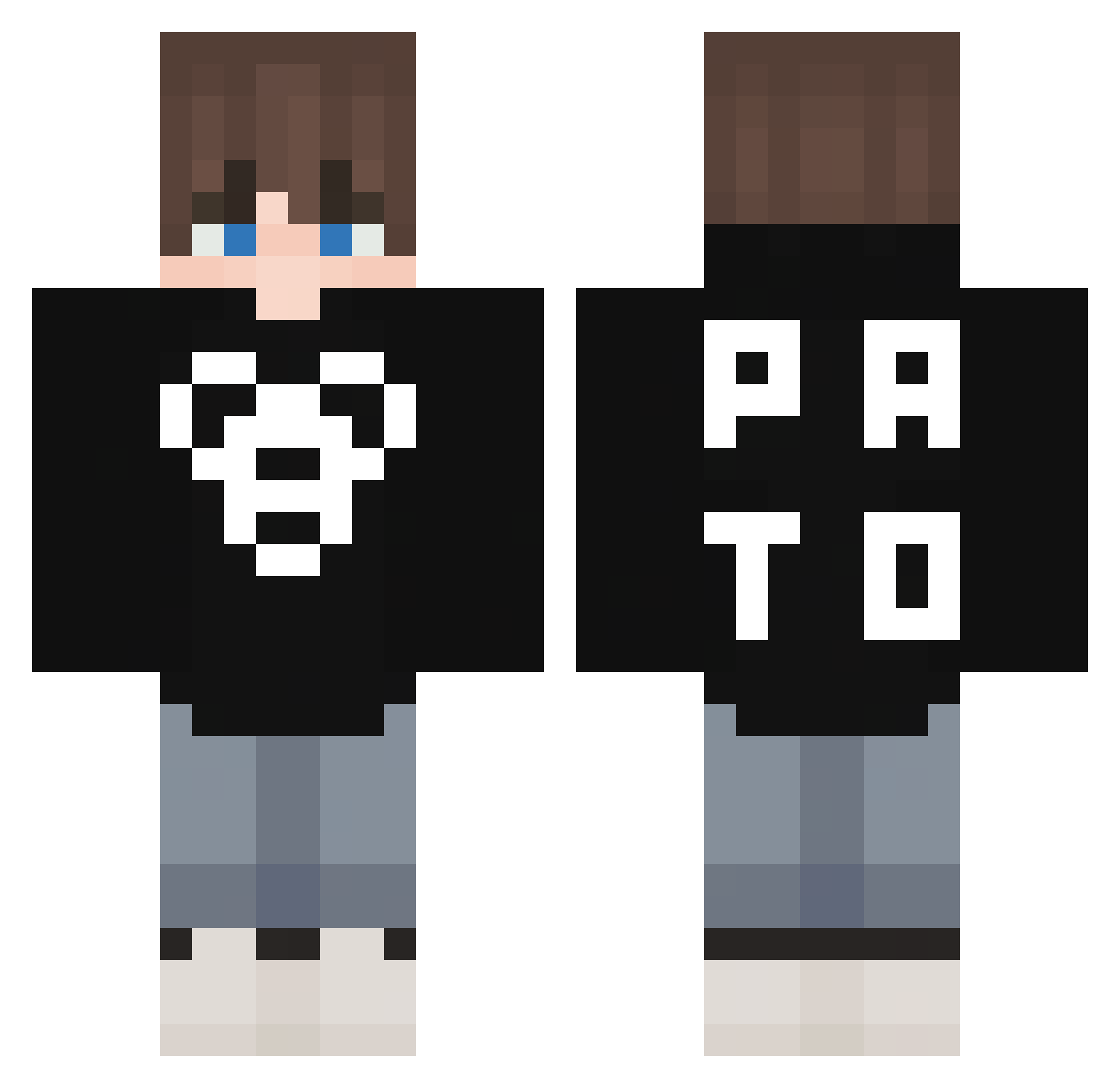 pretzelitsme Minecraft skin, front and back view