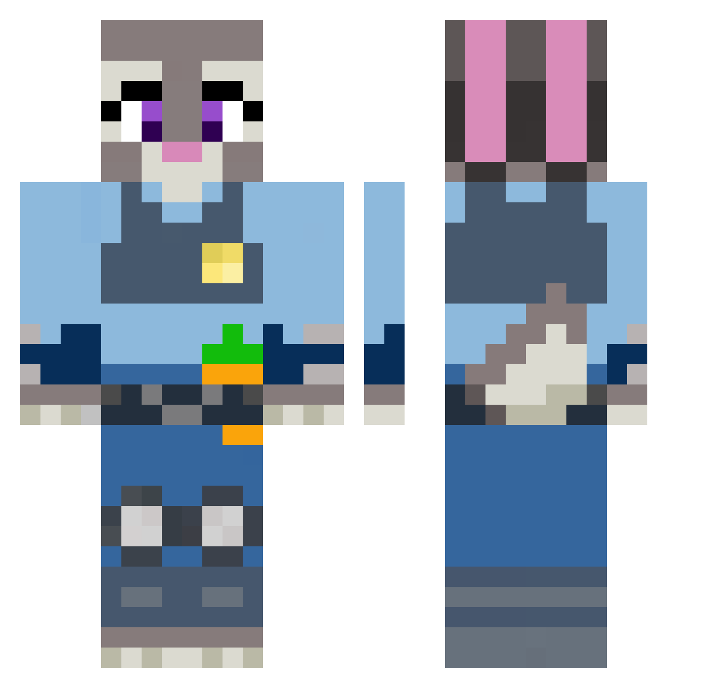 EvyPotPie16 Minecraft skin, front and back view
