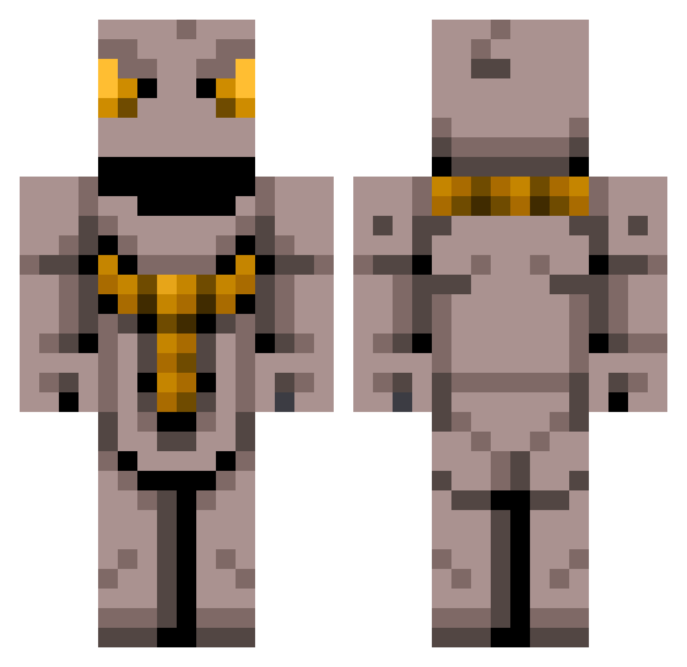 Afterbirth Minecraft skin, front and back view