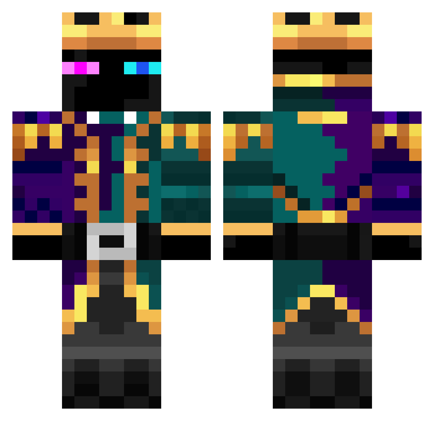 NoClipSize Minecraft skin, front and back view