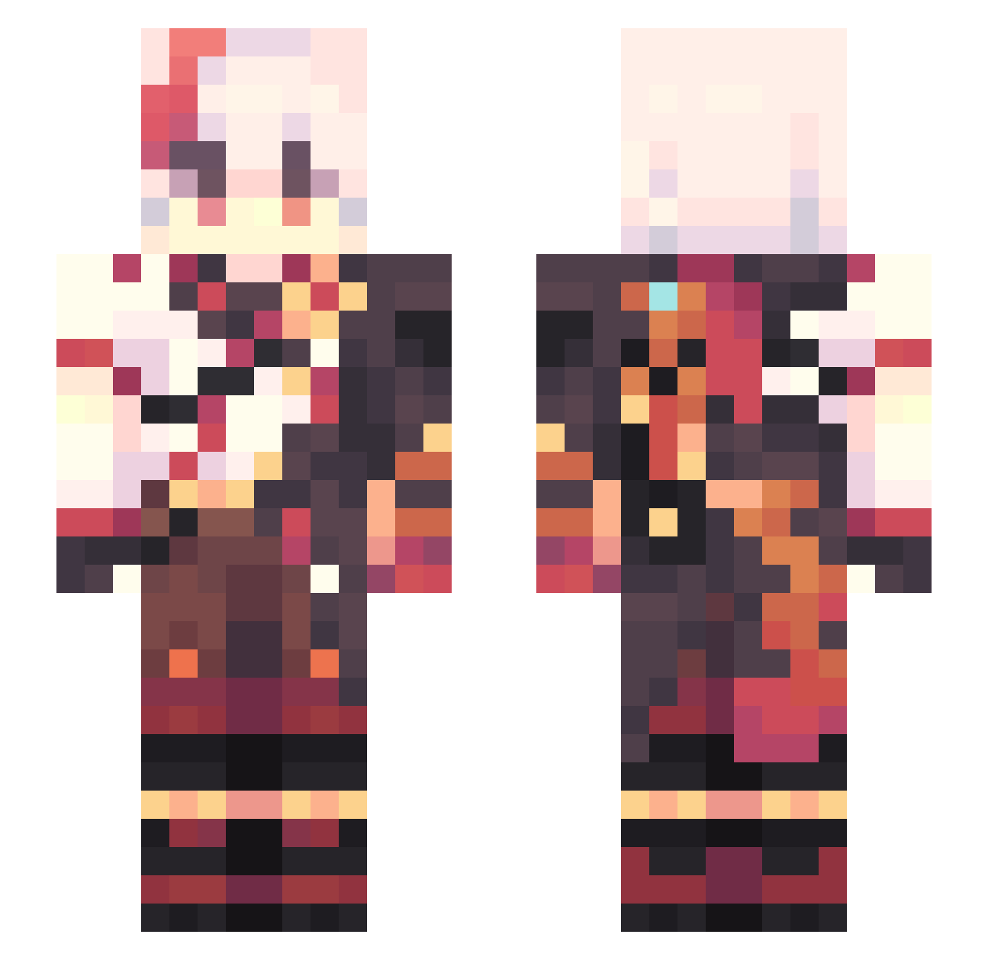 Kinomina Minecraft skin, front and back view