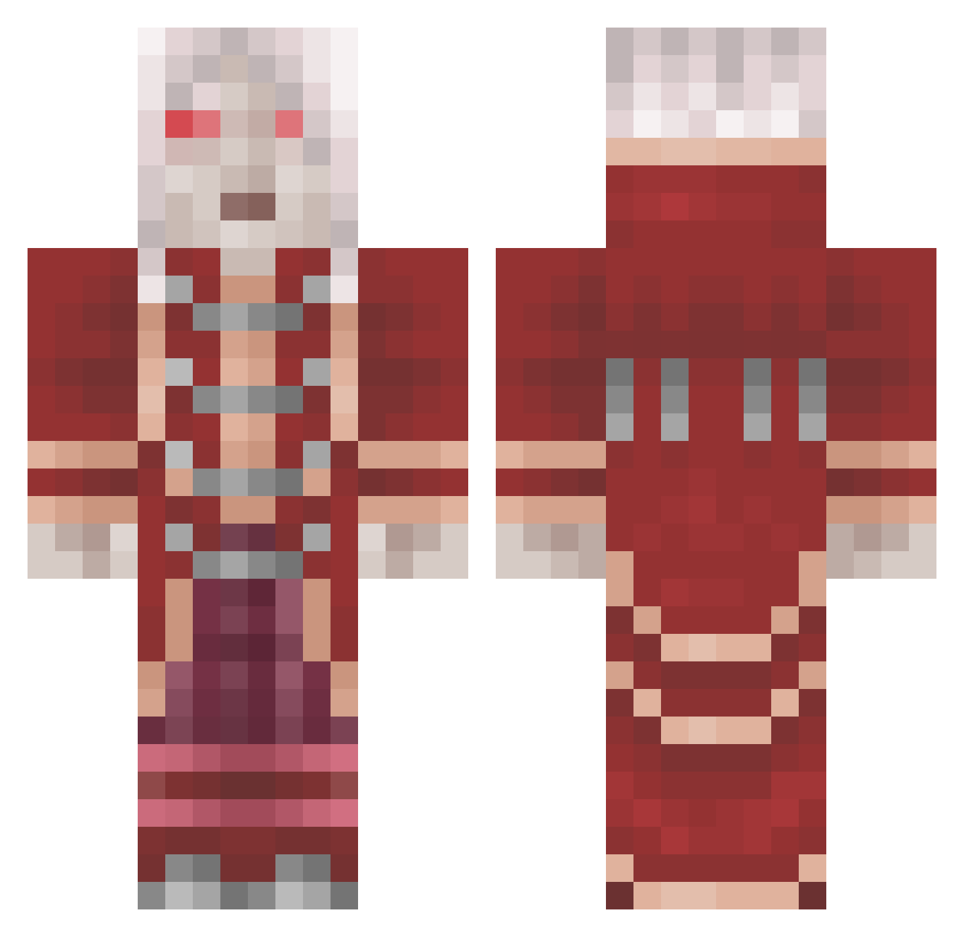 Lagophthalmos Minecraft skin, front and back view
