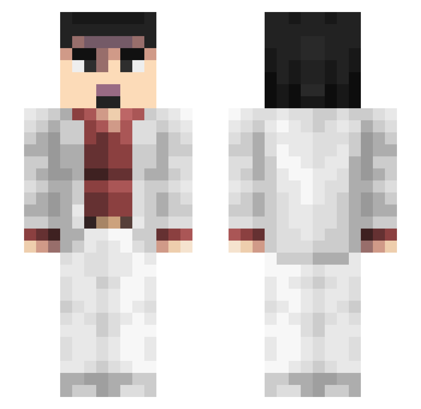 Plebtism Minecraft skin, front and back view