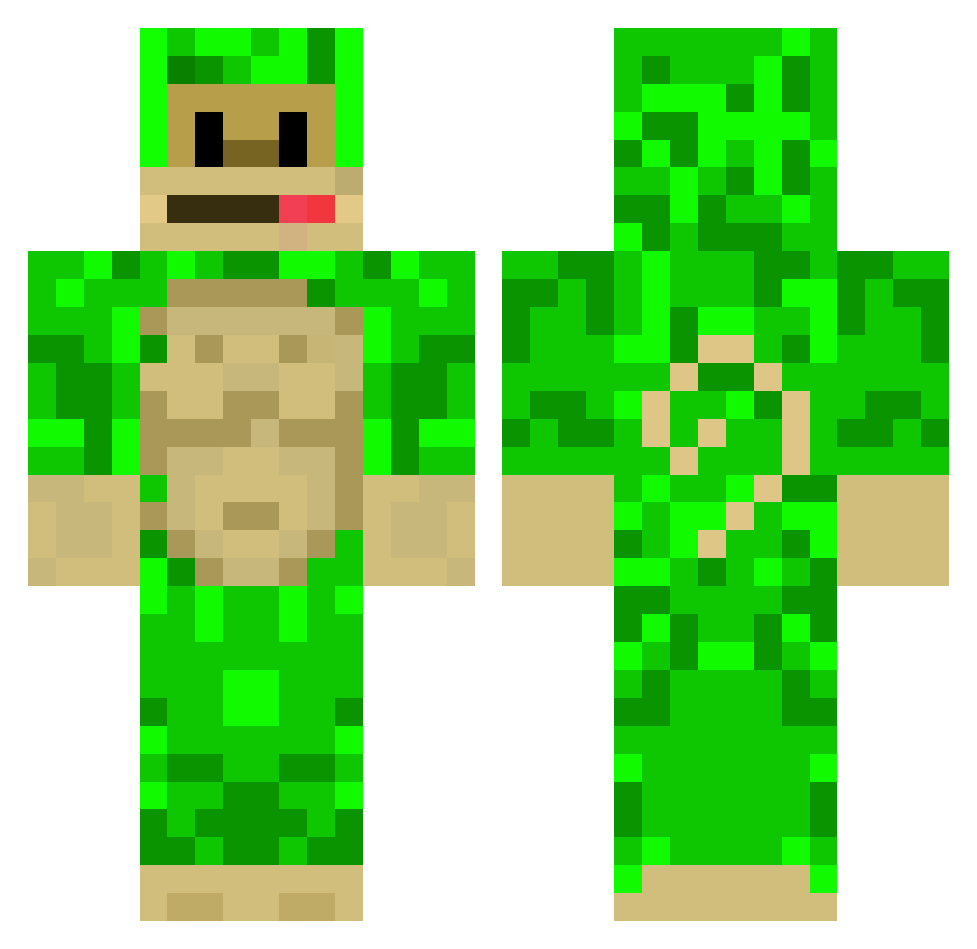 TreeTower Minecraft skin, front and back view