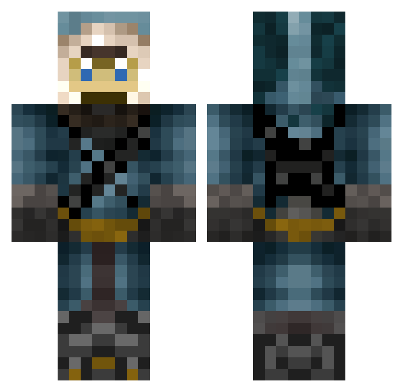 Teasocials Minecraft skin, front and back view