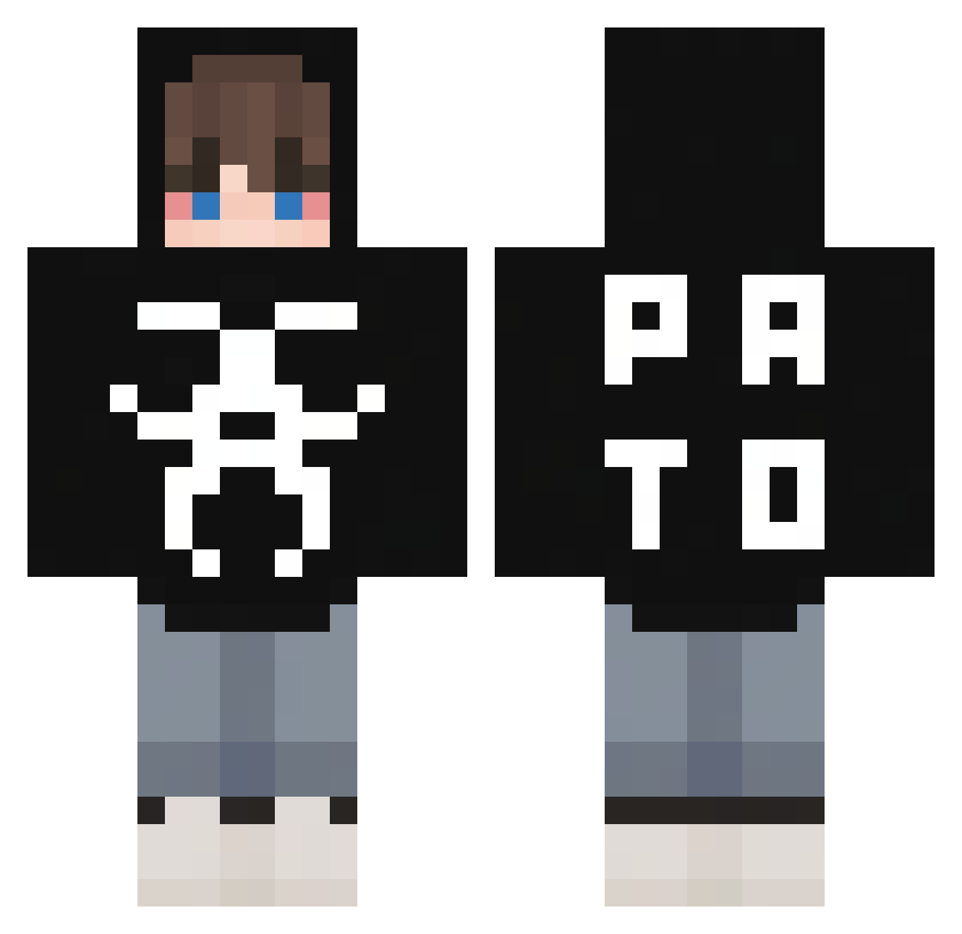 pretzelitsme Minecraft skin, front and back view