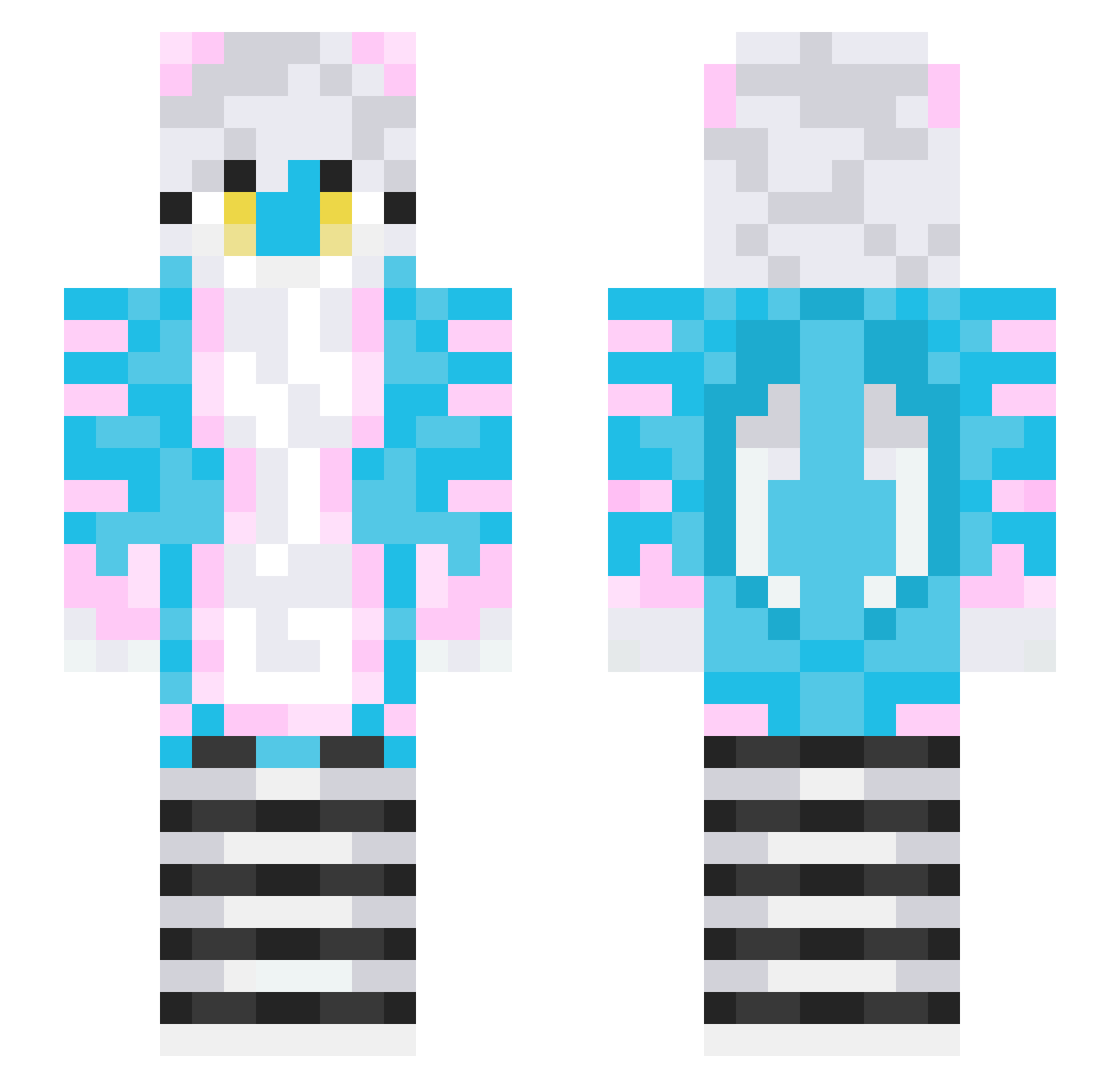 Spacanity Minecraft skin, front and back view