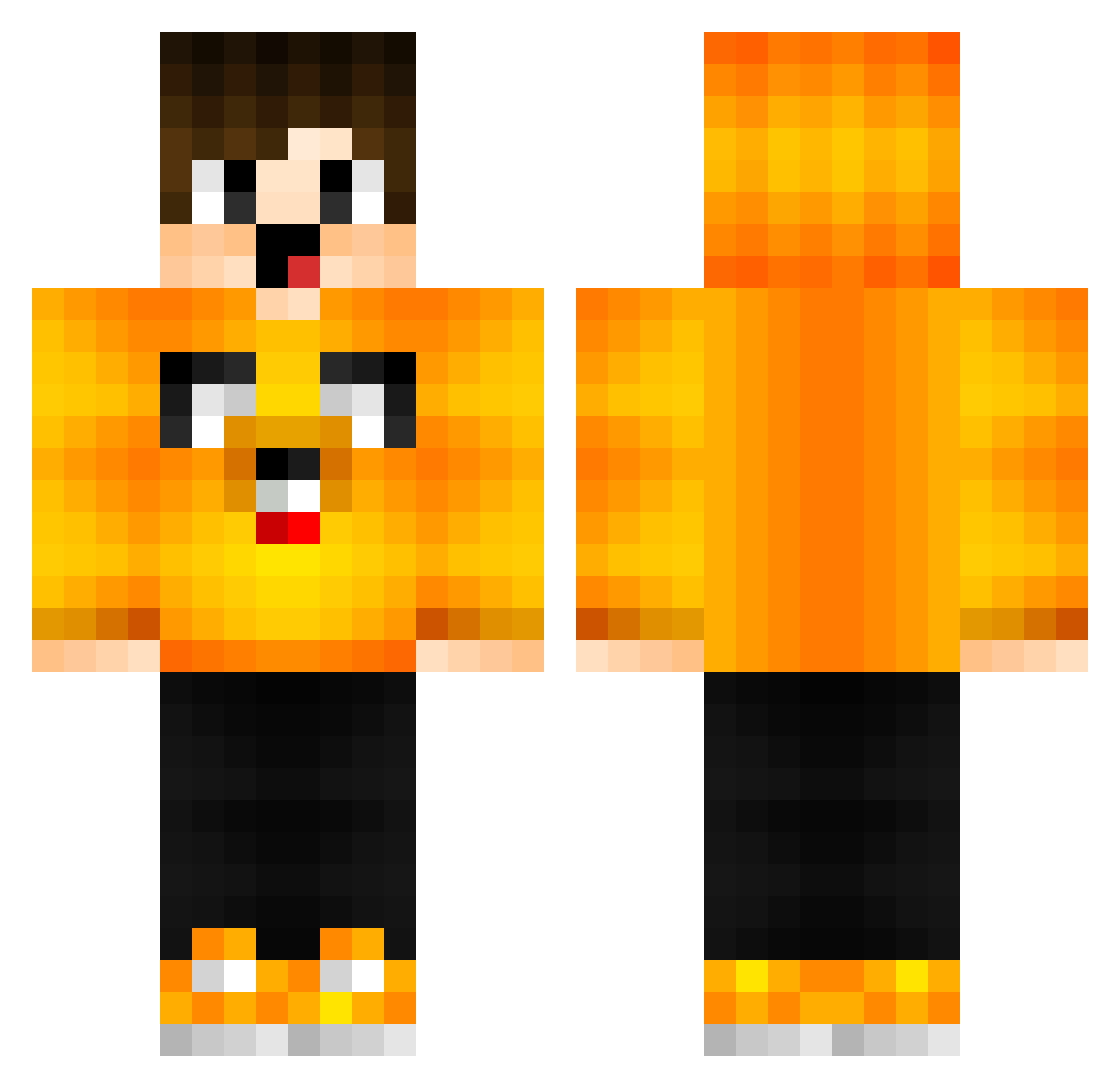 BlackinYT Minecraft skin, front and back view