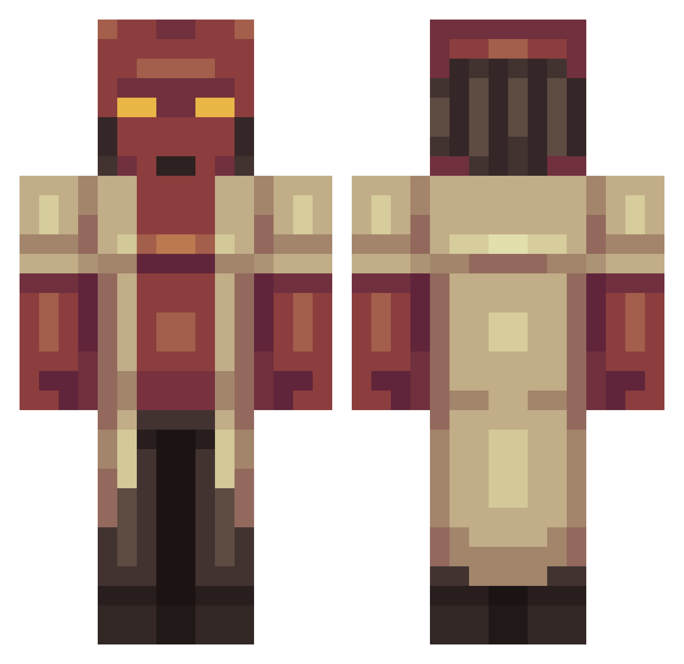 Sawggis Minecraft skin, front and back view