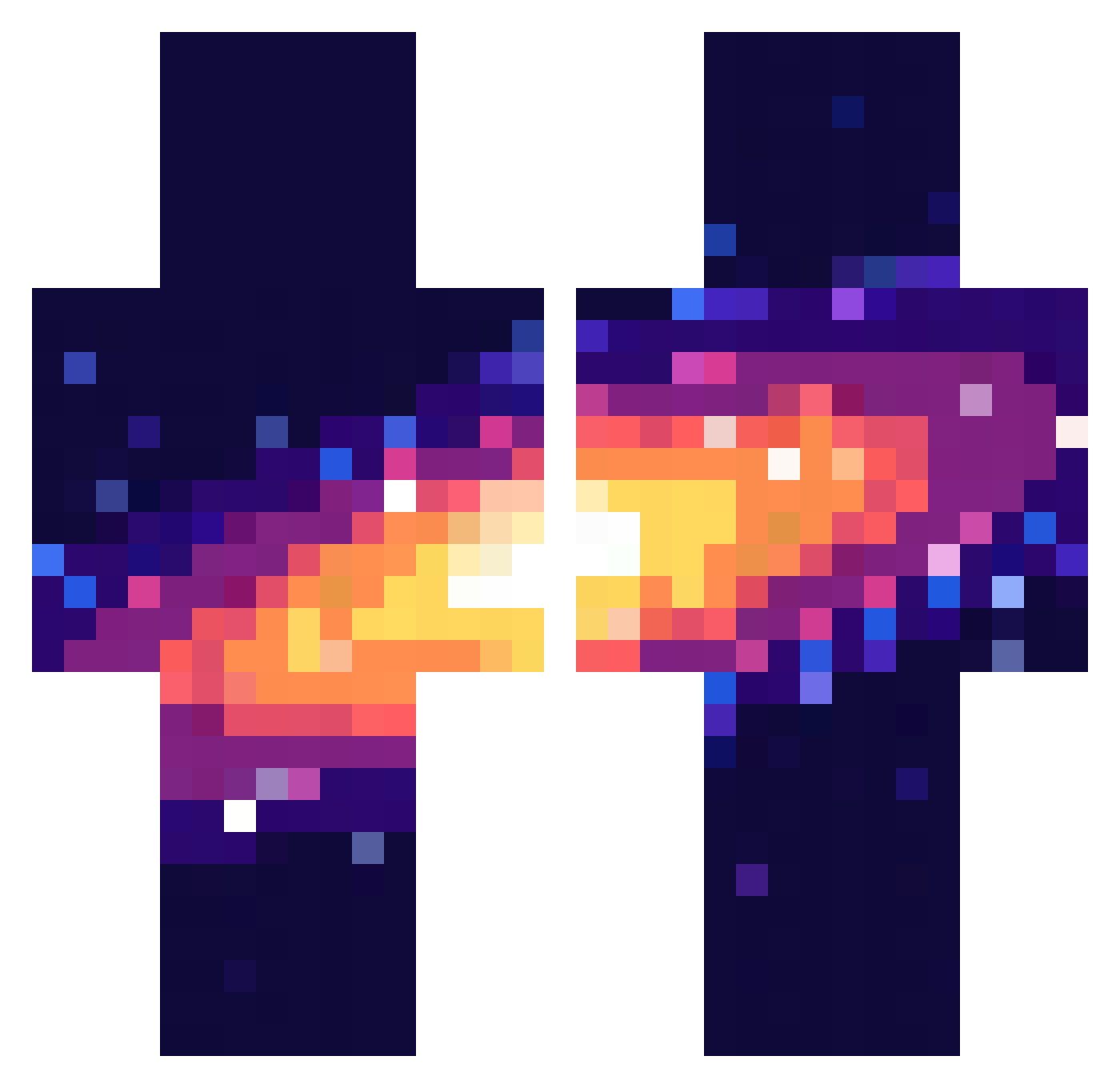 Sk1nned Minecraft skin, front and back view