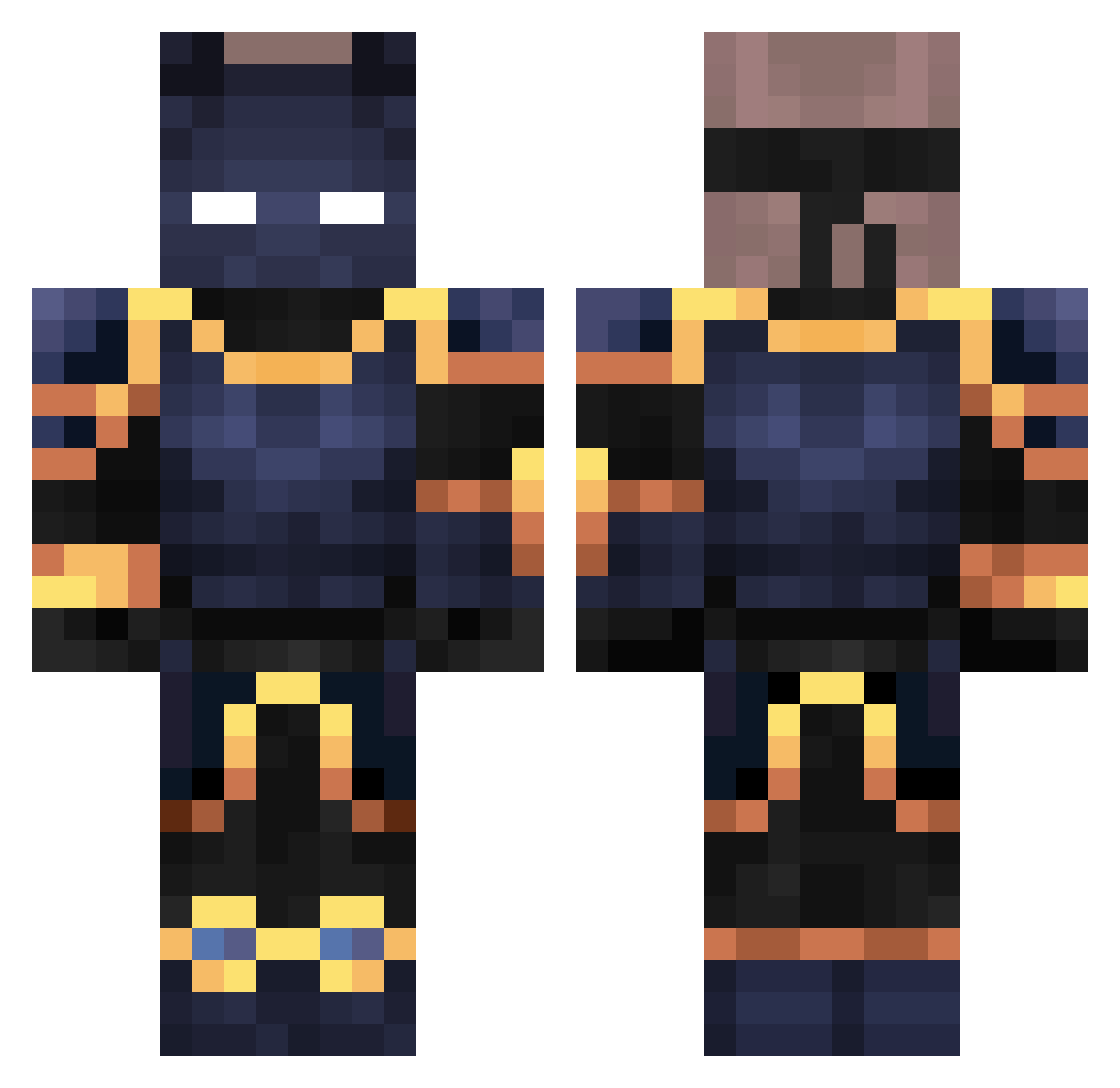 Raspierce Minecraft skin, front and back view