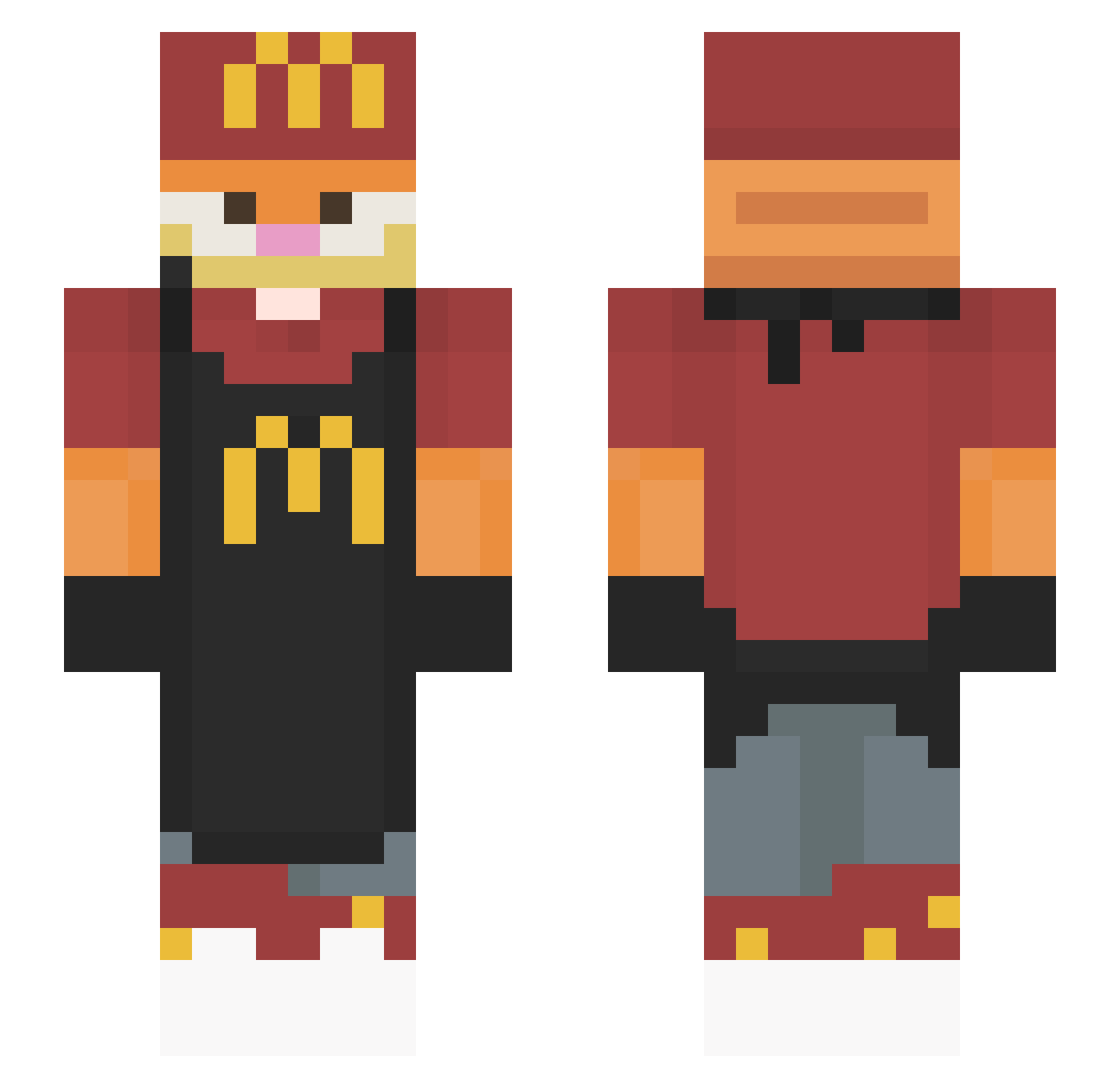 PikaSensei Minecraft skin, front and back view