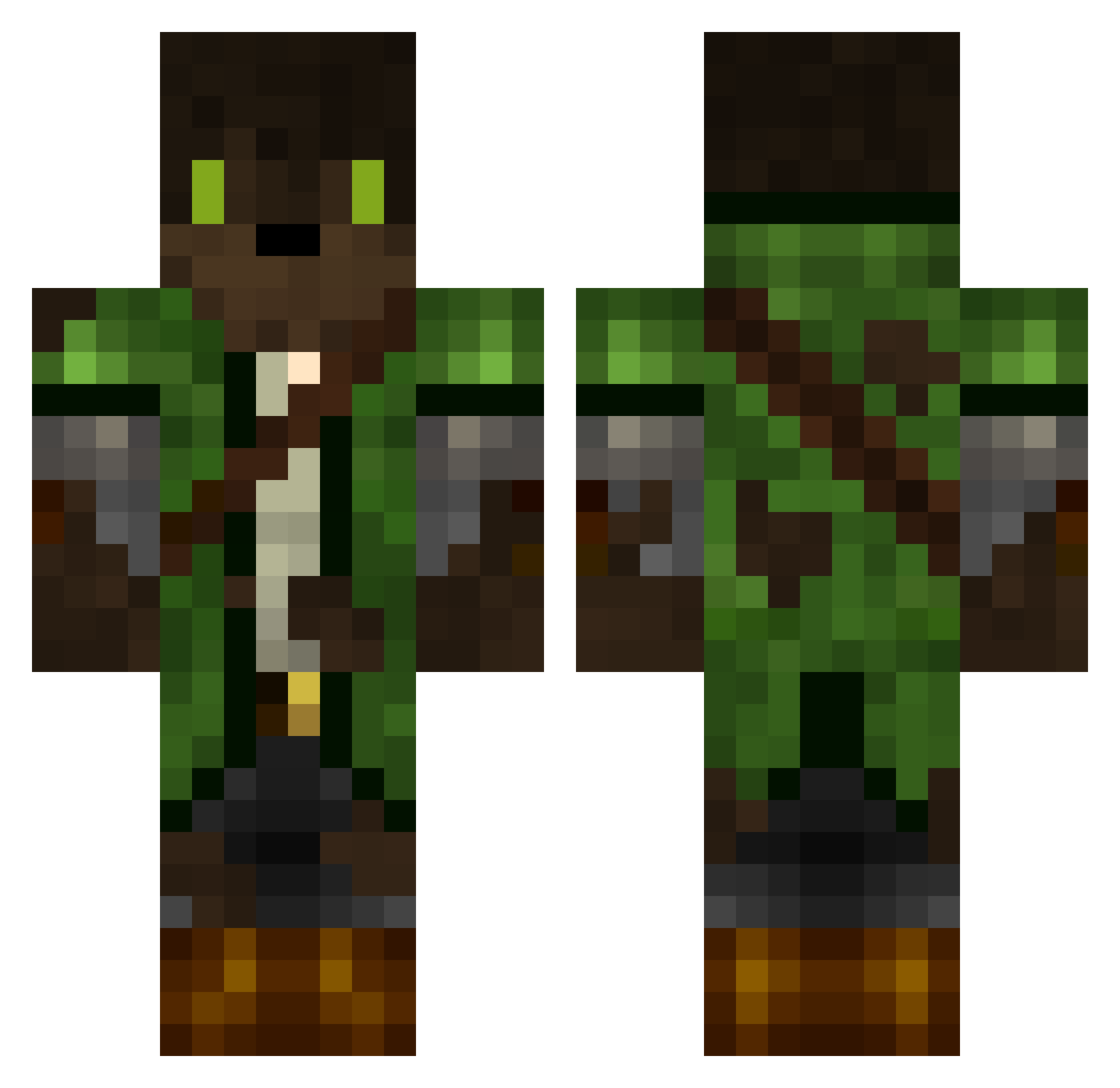 PlanZ Minecraft skin, front and back view