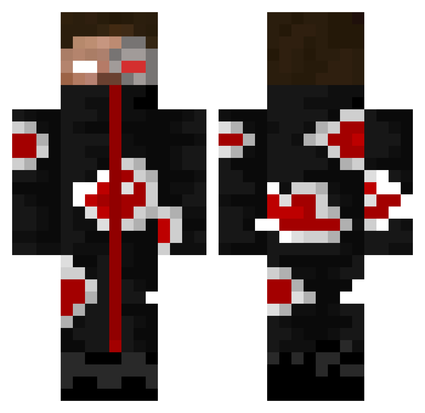Reddled Minecraft skin, front and back view