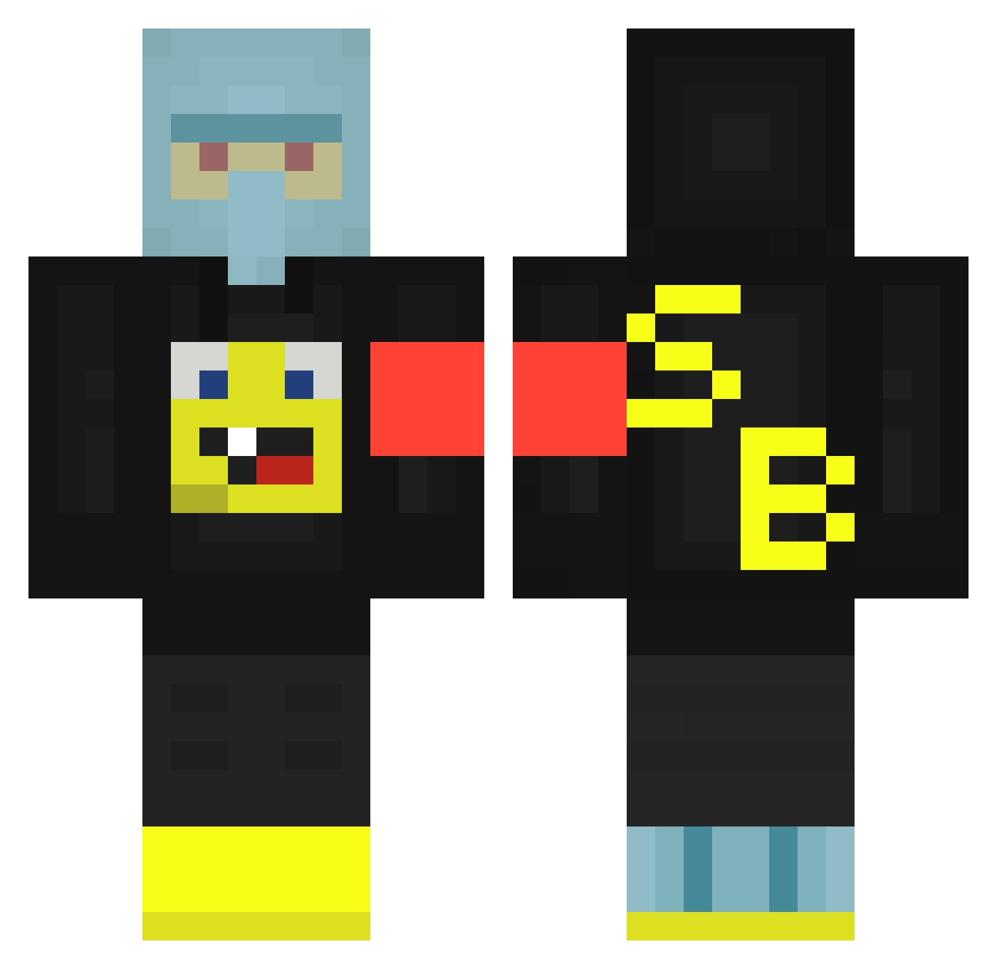 Woolfy24h Minecraft skin, front and back view