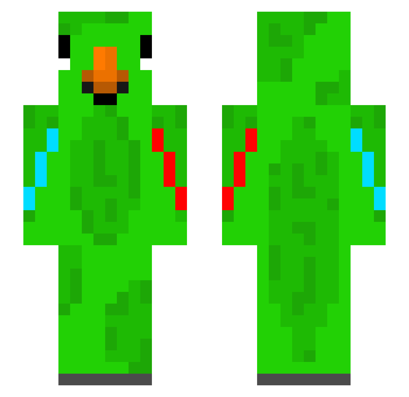 GreenParrotMC Minecraft skin, front and back view