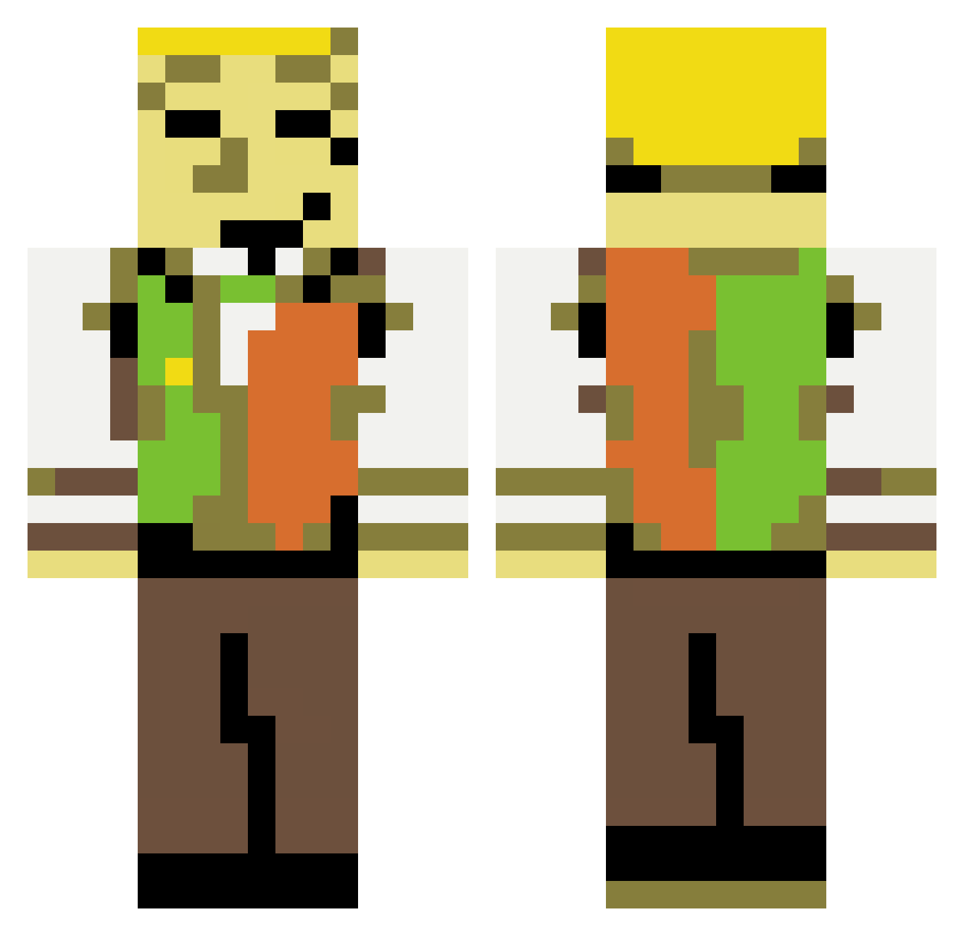 Recdrg Minecraft skin, front and back view