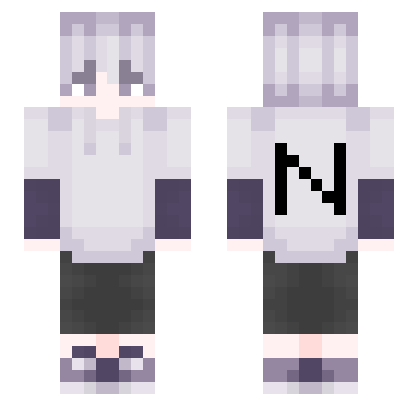 TheNnest Minecraft skin, front and back view