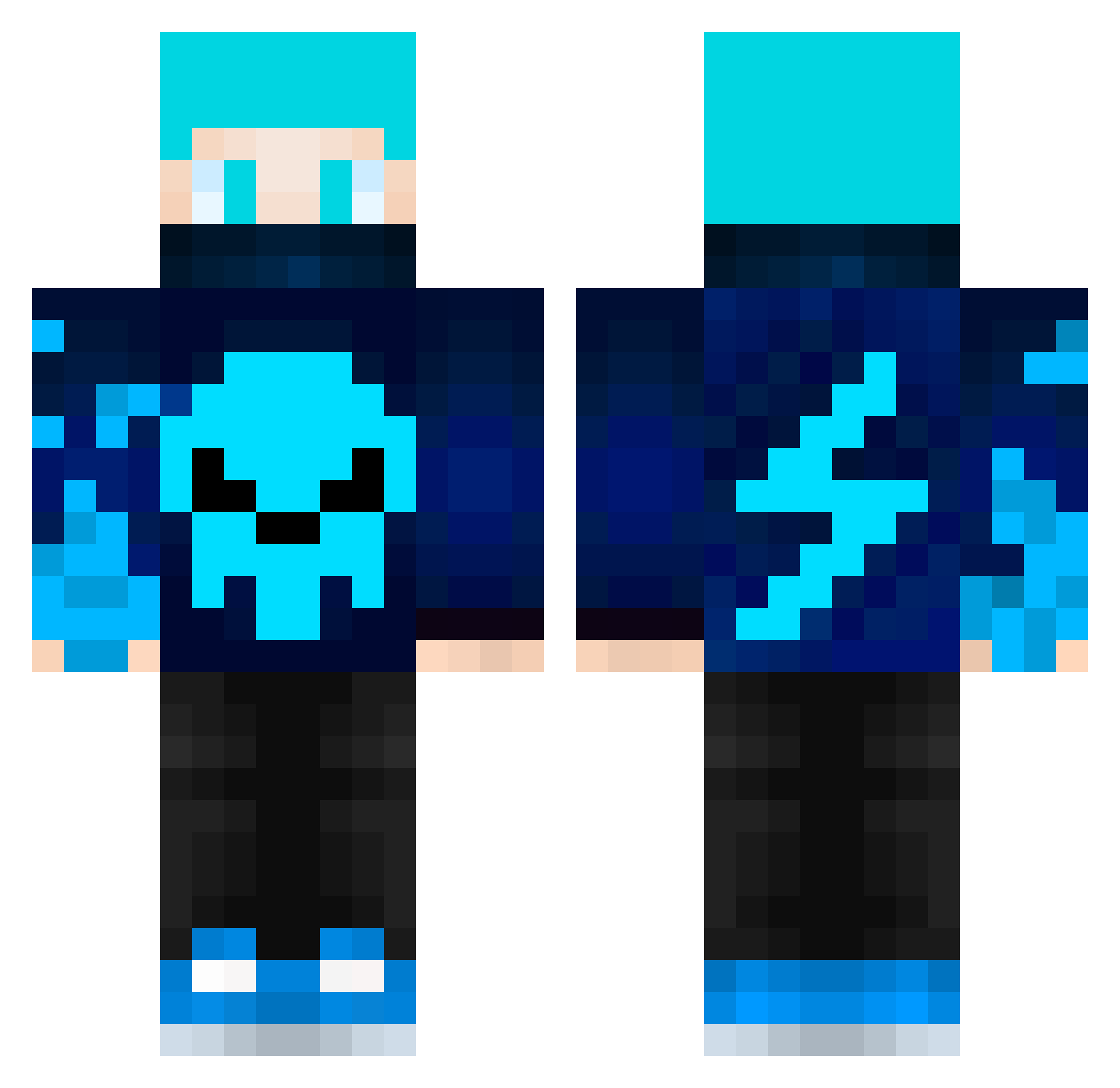 Skinnyp500 Minecraft skin, front and back view