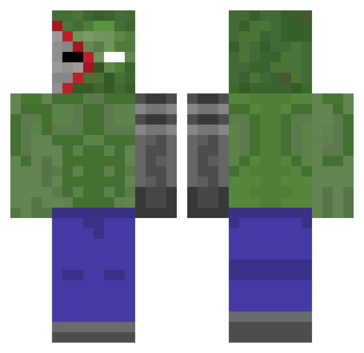 Zombifie Minecraft skin, front and back view