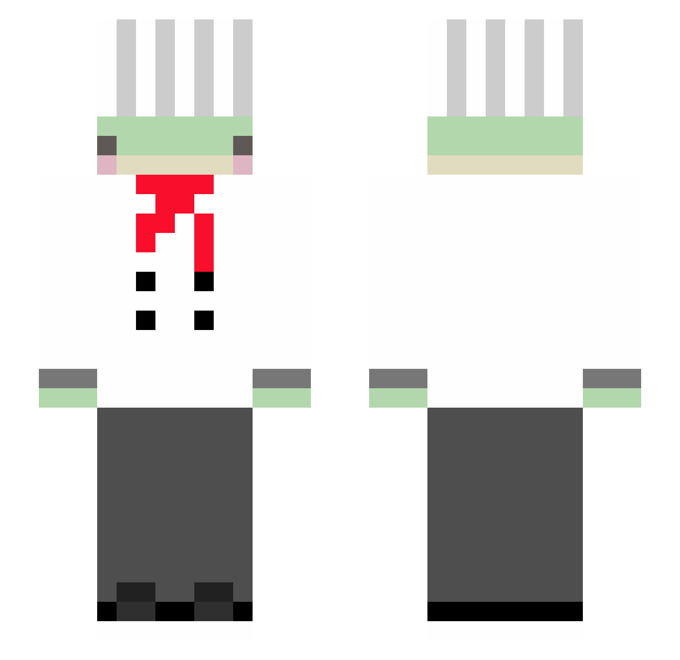 AlphieHideout Minecraft skin, front and back view