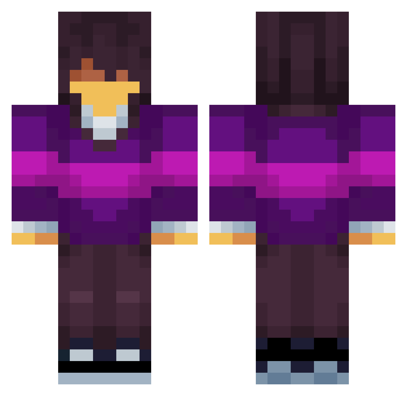 n1uln Minecraft skin, front and back view